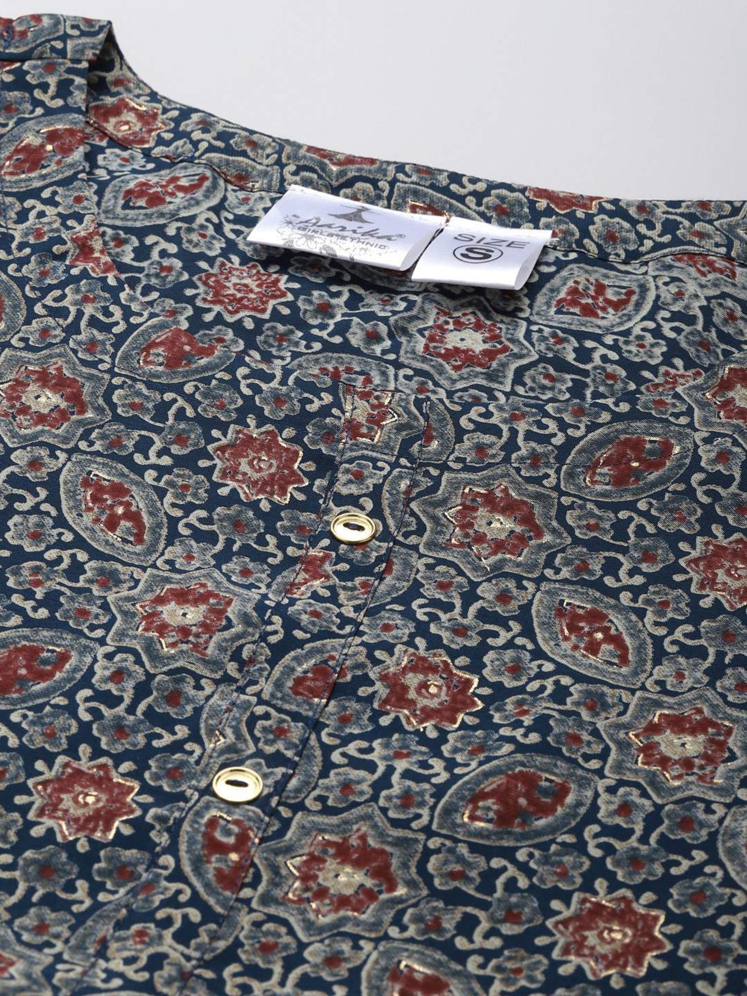 Aarika Blue Cotton Printed Straight Kurta