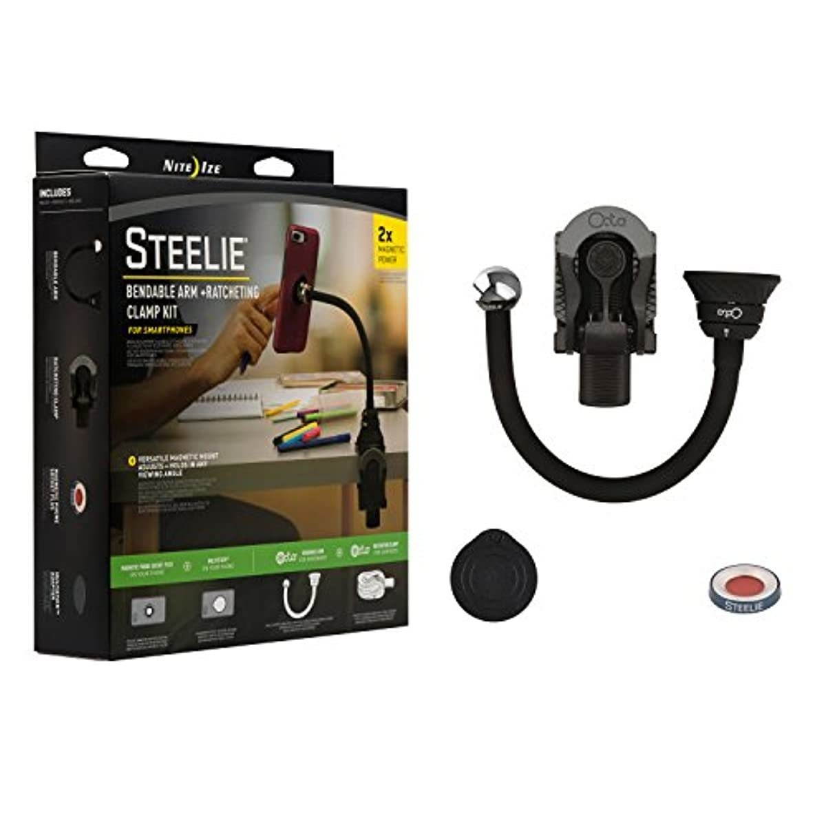 Nite Ize Original Steelie Bendable Arm + Ratcheting Clamp Kit - Magnetic Smartphone Gooseneck Clamp Mounting System with 2x Holding Power and Restickable Magnet Adapter