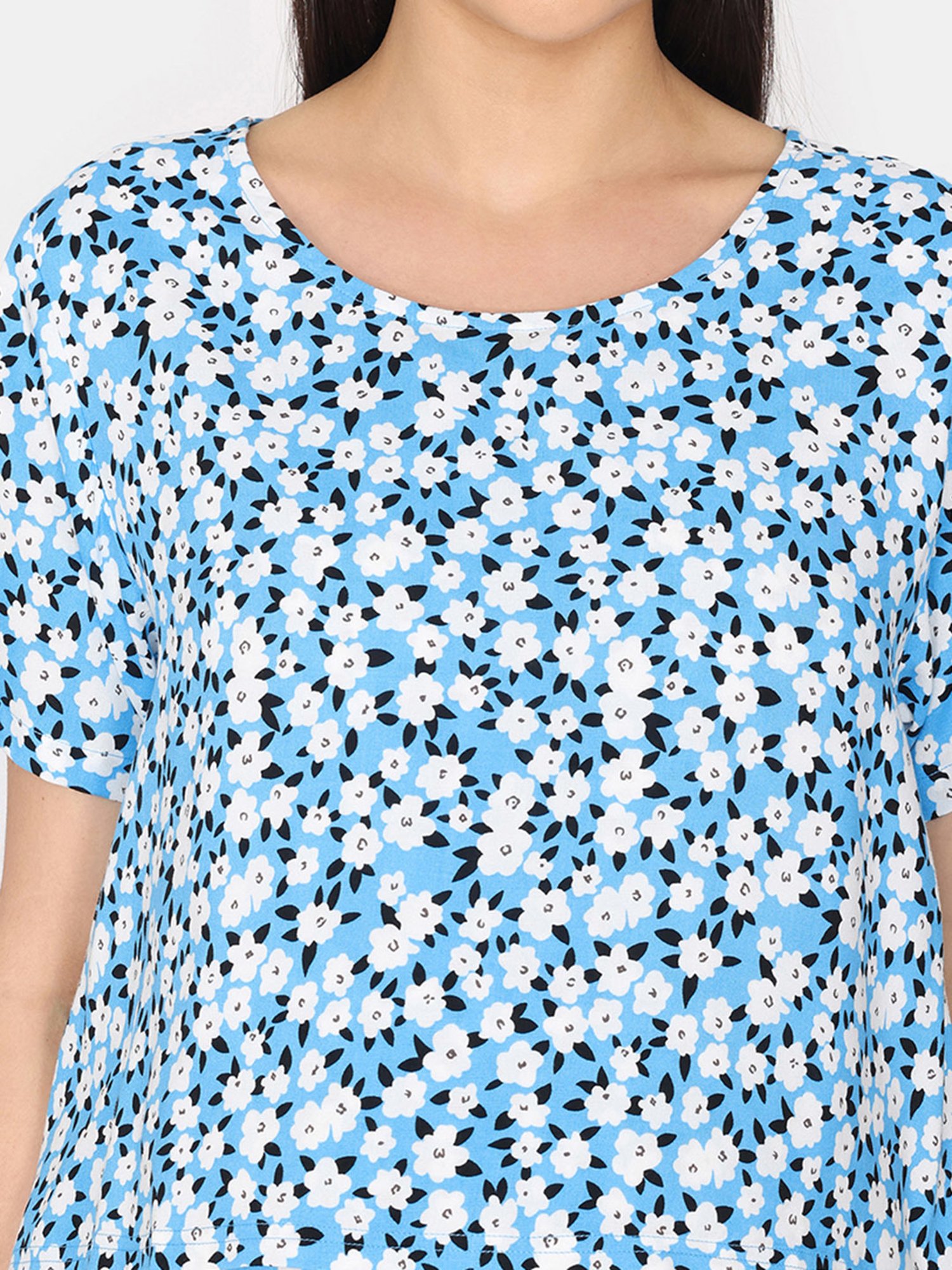 Coucou by Zivame Blue & White Printed Maternity Nighty