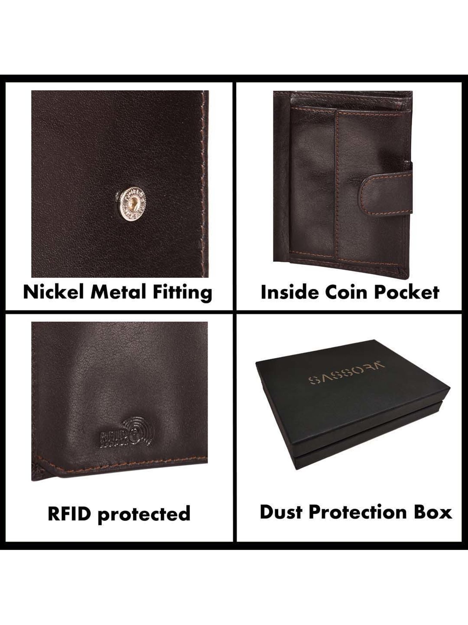 SASSORA Brown Casual Leather Rfid Bi-Fold Wallet for Men