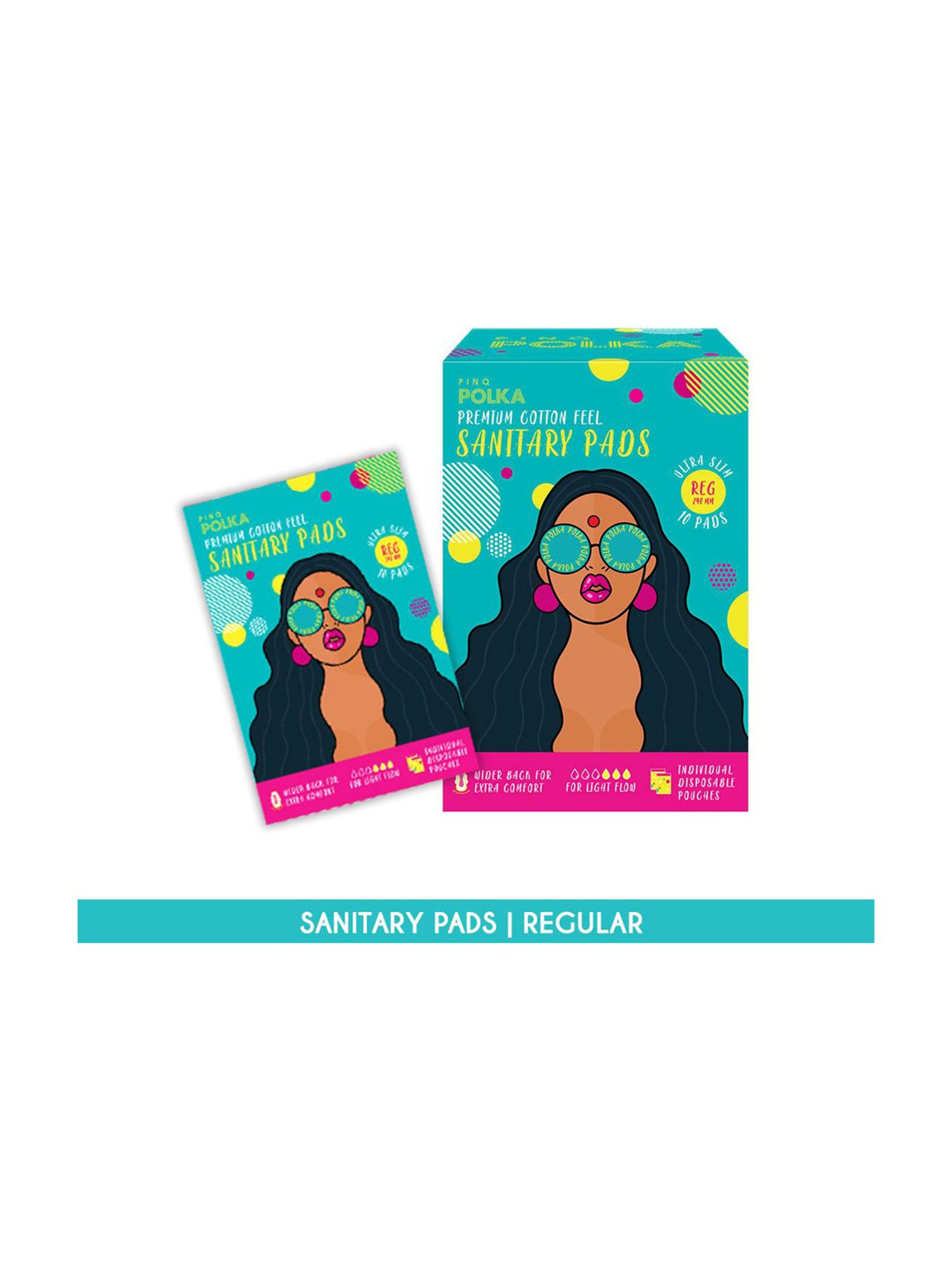 PINQ Polka Organic Cotton Ultra Sanitary Pads-Regular with Disposable Biodegradable Pouch,Pack of 10