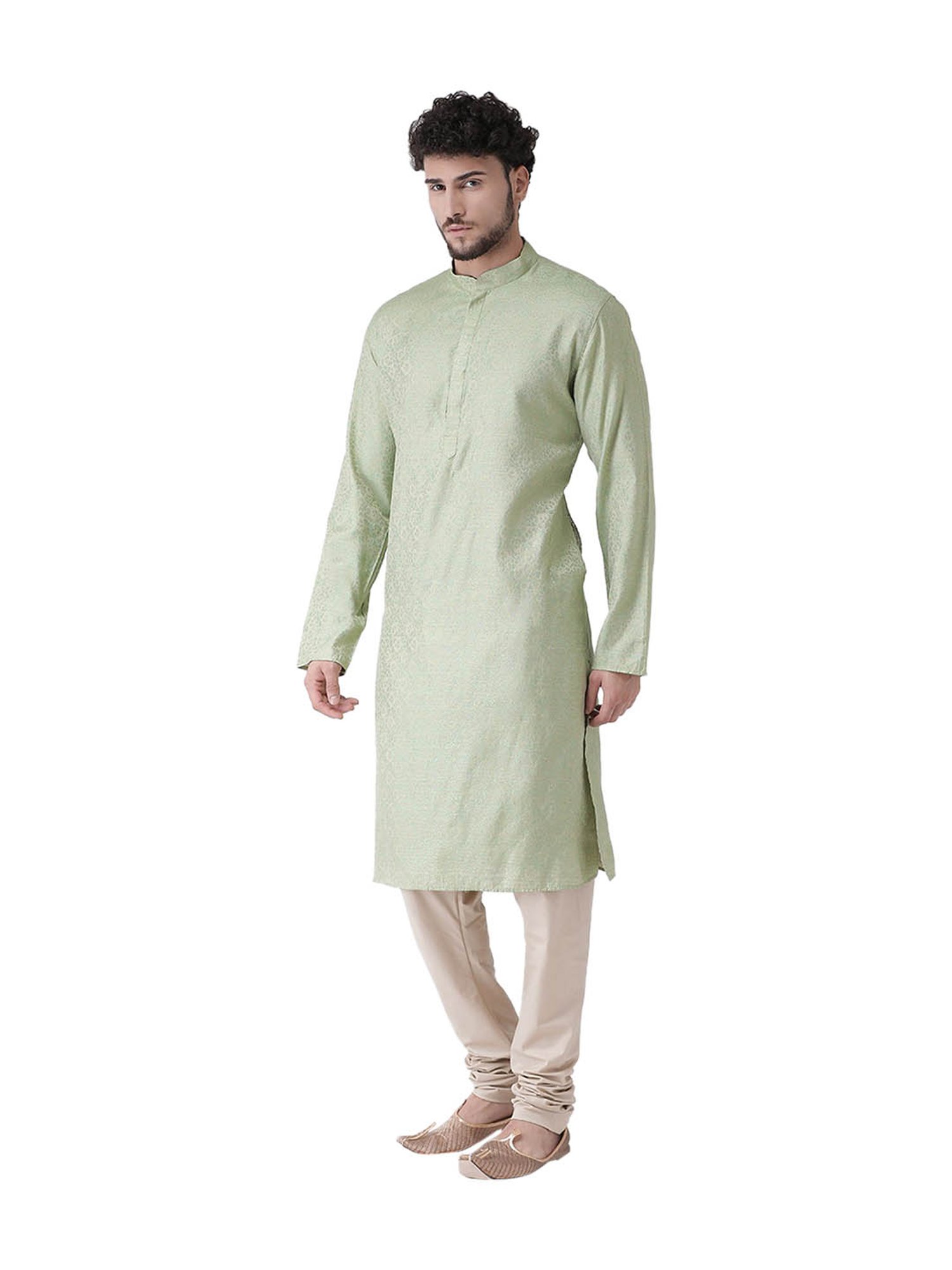 Tabard Green & Beige Printed Regular Fit Kurta & Churidar Set