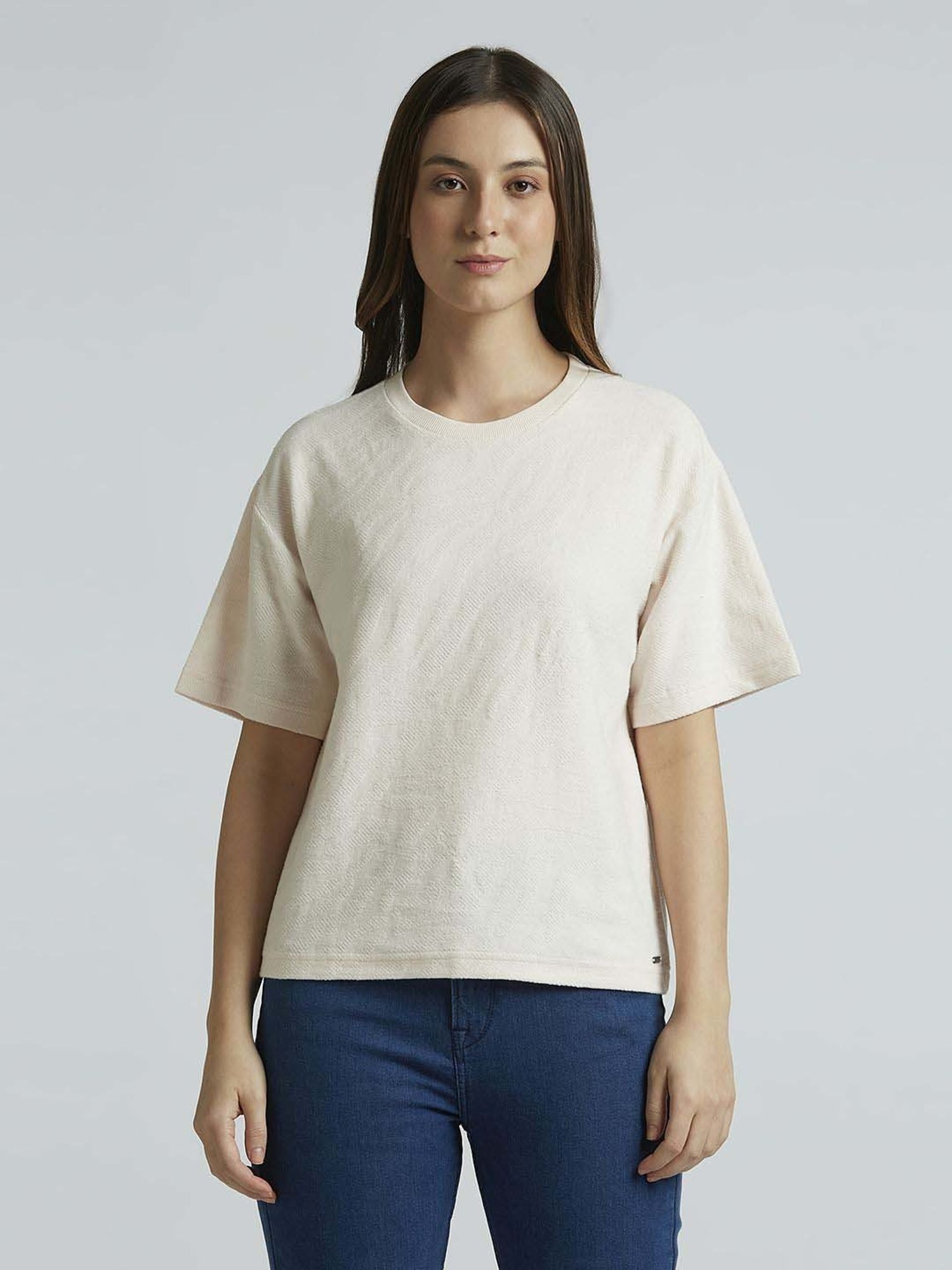 Pepe Jeans Pink Cotton Self Pattern T-Shirt