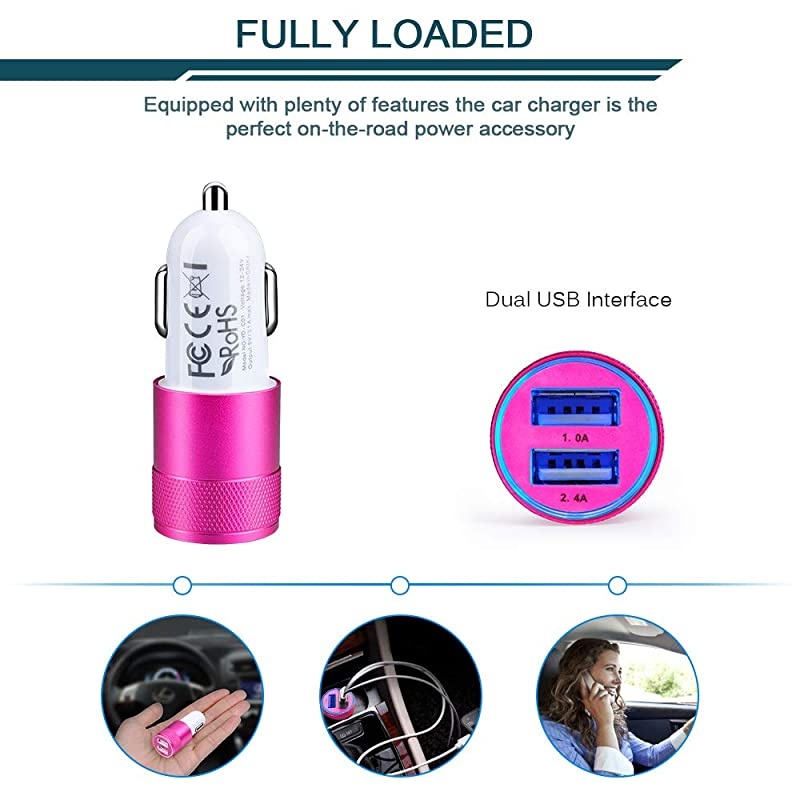 Car Charger Adapter, 3.4a Fast Charging Dual Port Cargador de Carro Lighter Adapter for iPhone SE 11Pro Max X XR XS Max 8 Plus, iPad, Samsung Galaxy A10 S10 Plus S10e S9 Note 8, LG, GPS (2 Pack)