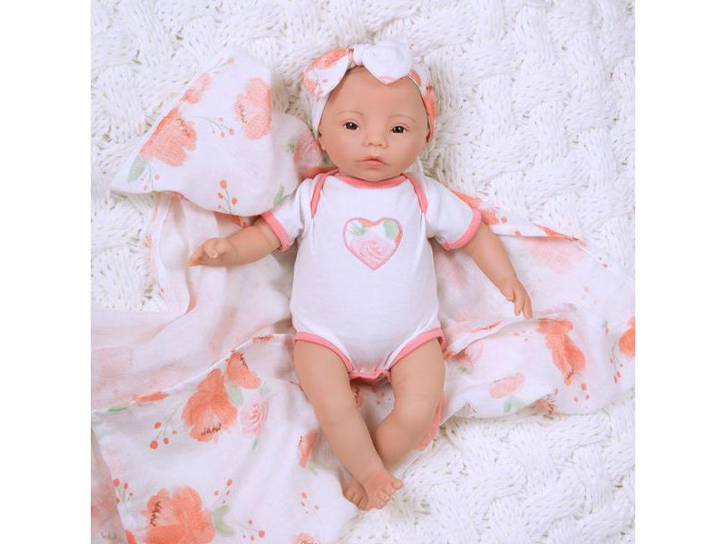 Paradise Galleries Newborn Baby Doll 16 inch Reborn Preemie, Swaddlers: Peach Blossom, Safety Tested for 3+, 4-Piece Set