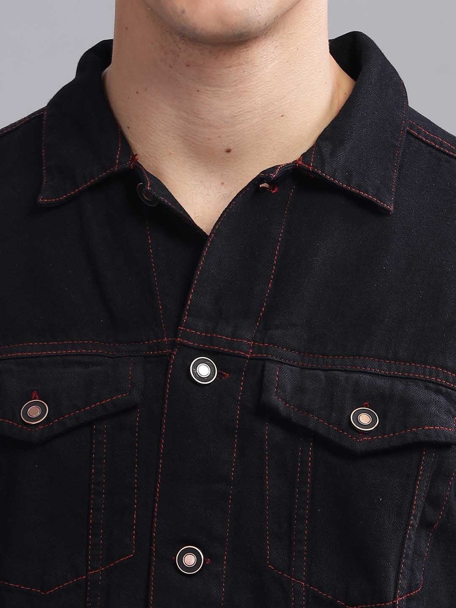 Kuons Avenue Black Regular Fit Denim Jacket