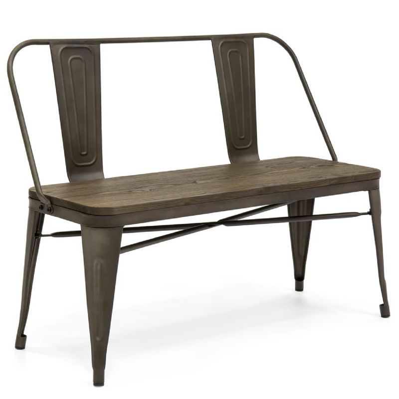 Best Choice Products 42in Industrial Metal Rustic Farmhouse Dining Bench w/ Wooden Seat, Removable Backrest - Espresso