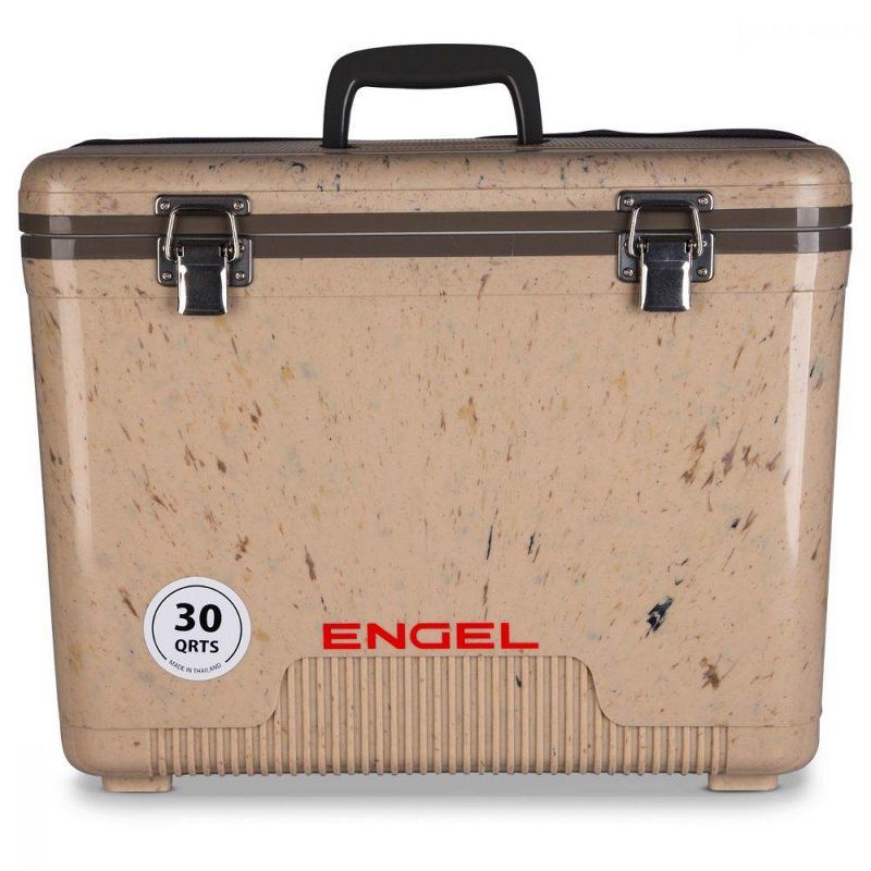 Engel 30-Quart 48 Can Portable Leak-Proof Compact Lightweight Insulated Airtight Hard Drybox Cooler for Fishing, Hunting, & Camping, Grassland Brown