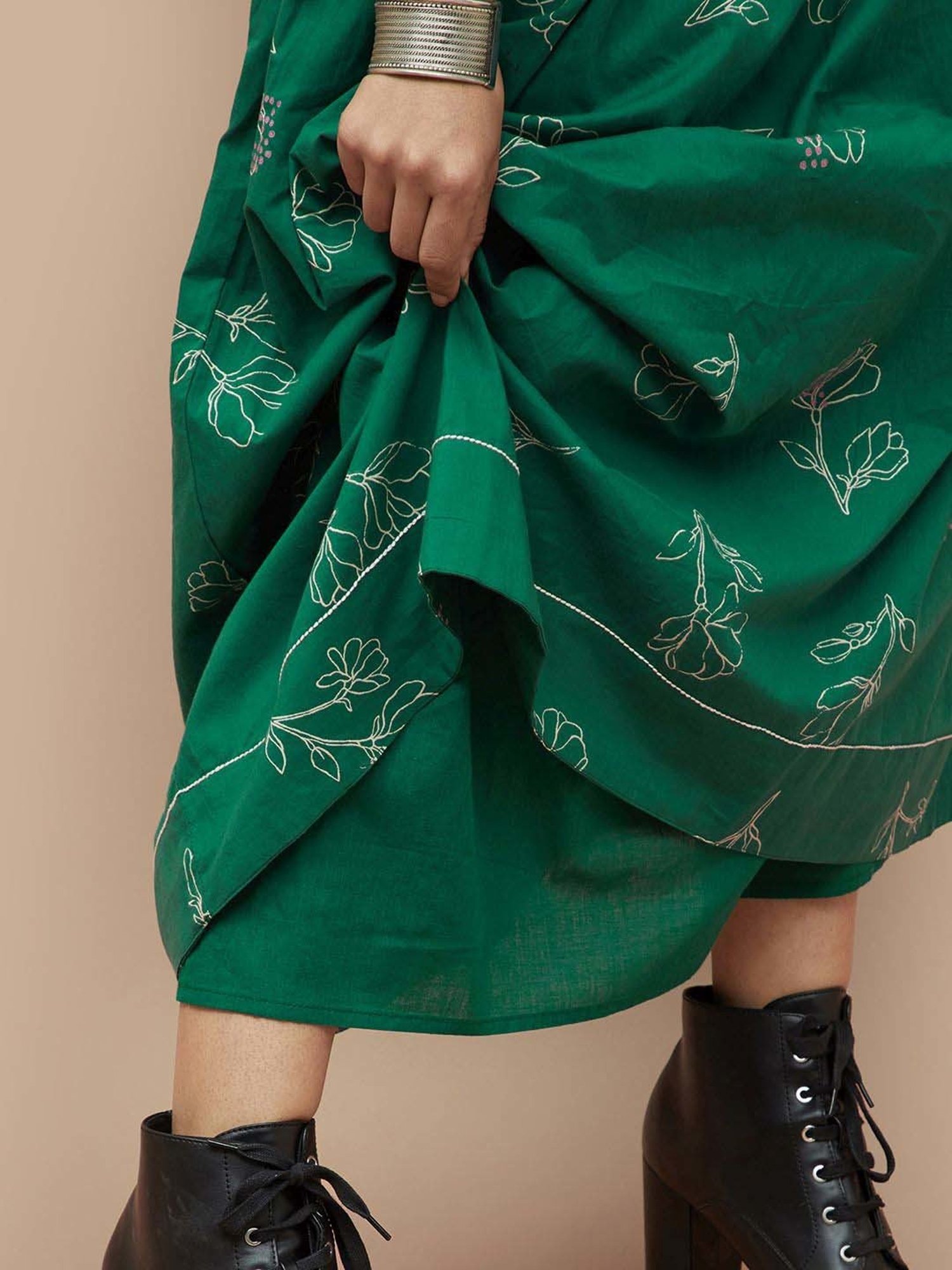 Colour Me by Melange Green Cotton Printed Maxi Dress