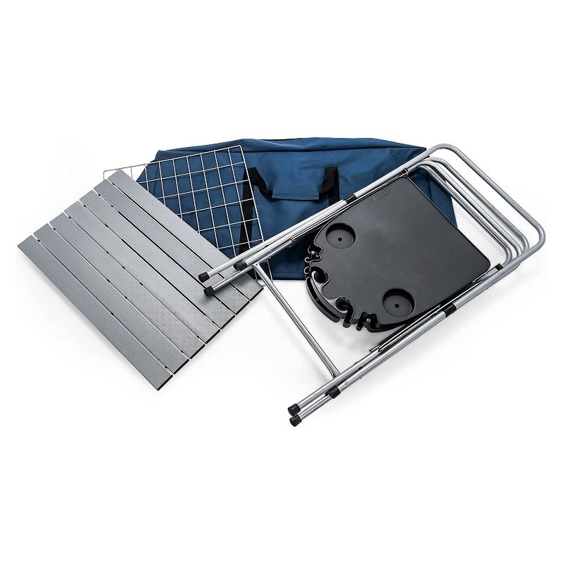 Camco Deluxe Folding Portable Outdoor Aluminum Grill Table Cart with Plastic Side Tables, Cup Holders, and Storage Bag for Camping and Tailgating