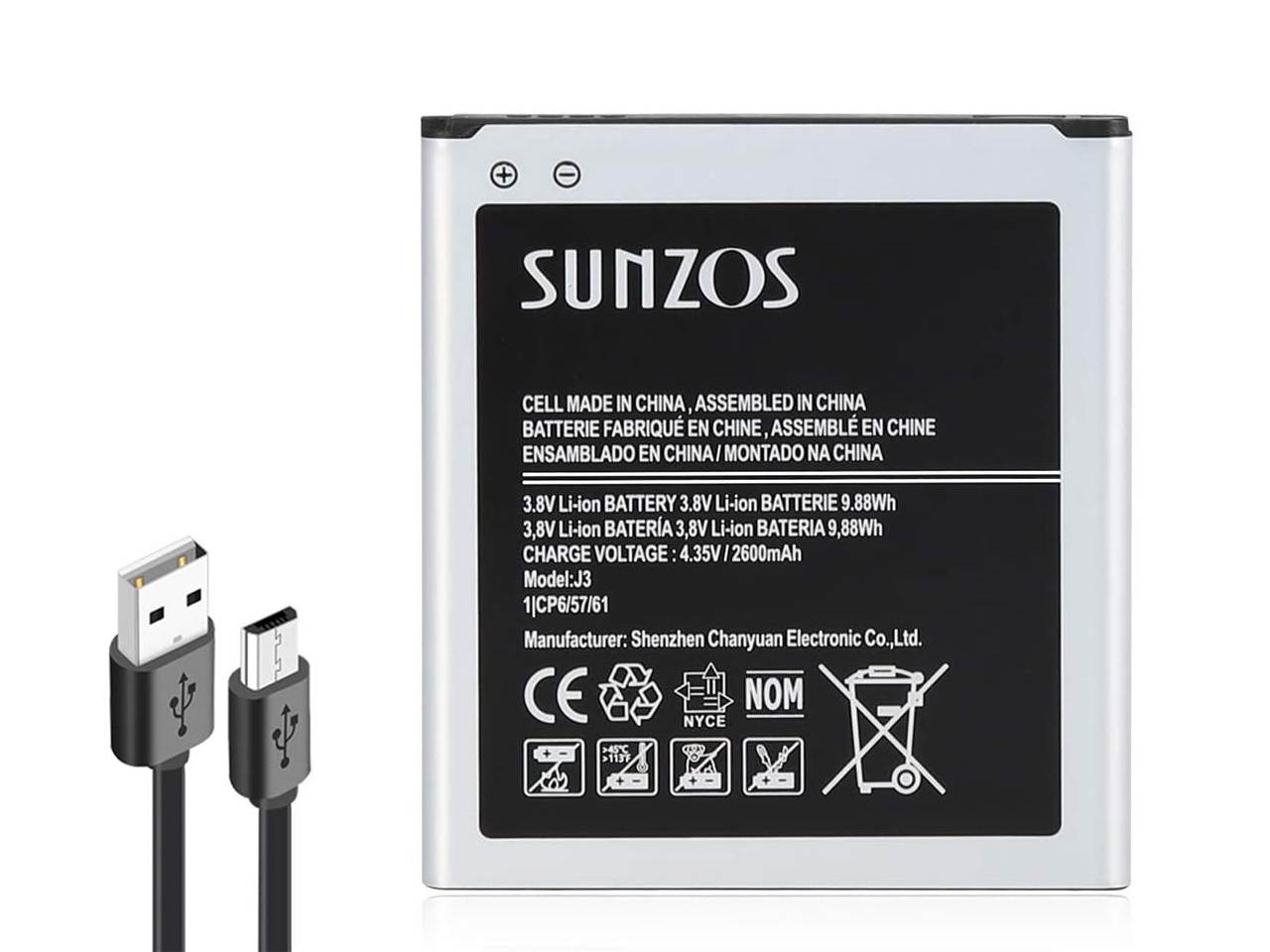Galaxy J3 Battery, SUNZOS 2600mAh Replacement Battery for Samsung Galaxy Grand Prime SM-G530, Galaxy J5, Galaxy J3 J320A J320V EB-BG530BBU EB-BG530BBE J5-G530P