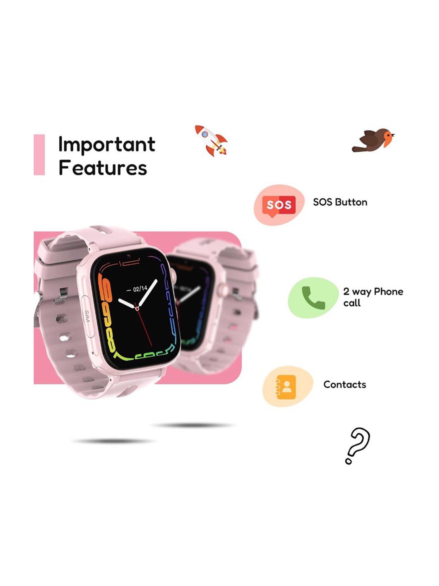Turet Taffy 4G Smartwatches for Kids with Live Tracker GPS Watch & Waterproof, Long Battery (Pink)