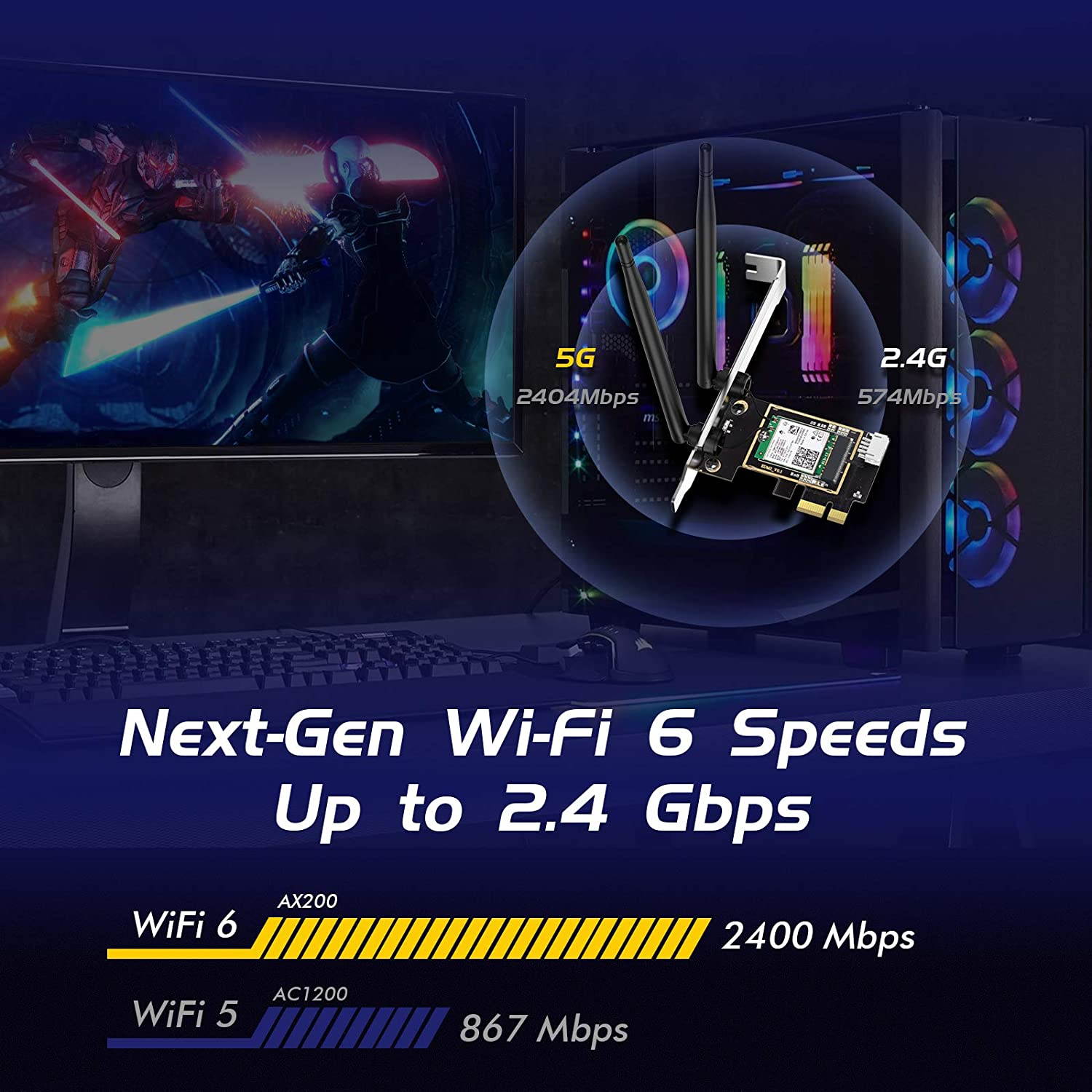 AX 3000Mbps WiFi 6 PCIE WiFi Card with Bluetooth 5.1 for PC AX200 PCI Express WiFi Bluetooth Adapter Dual Antenna Wireless MU-MIMO OFDMA for Desktop Computer (Suport Windows 10 64bit only)