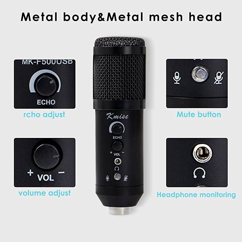 USB Condenser Microphone for WindowMacMultipurpose mic for Gaming Recording Broadcast with Adjustable mic Stand Black