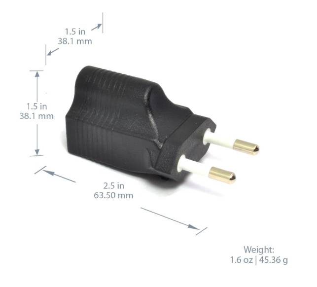 Ceptics Most of Europe CEE 7/16 (Type C) Travel Power Plug Adapter Accepts NEMA 5-15R - ETL Certified - Industrial Grade (IG-9C)