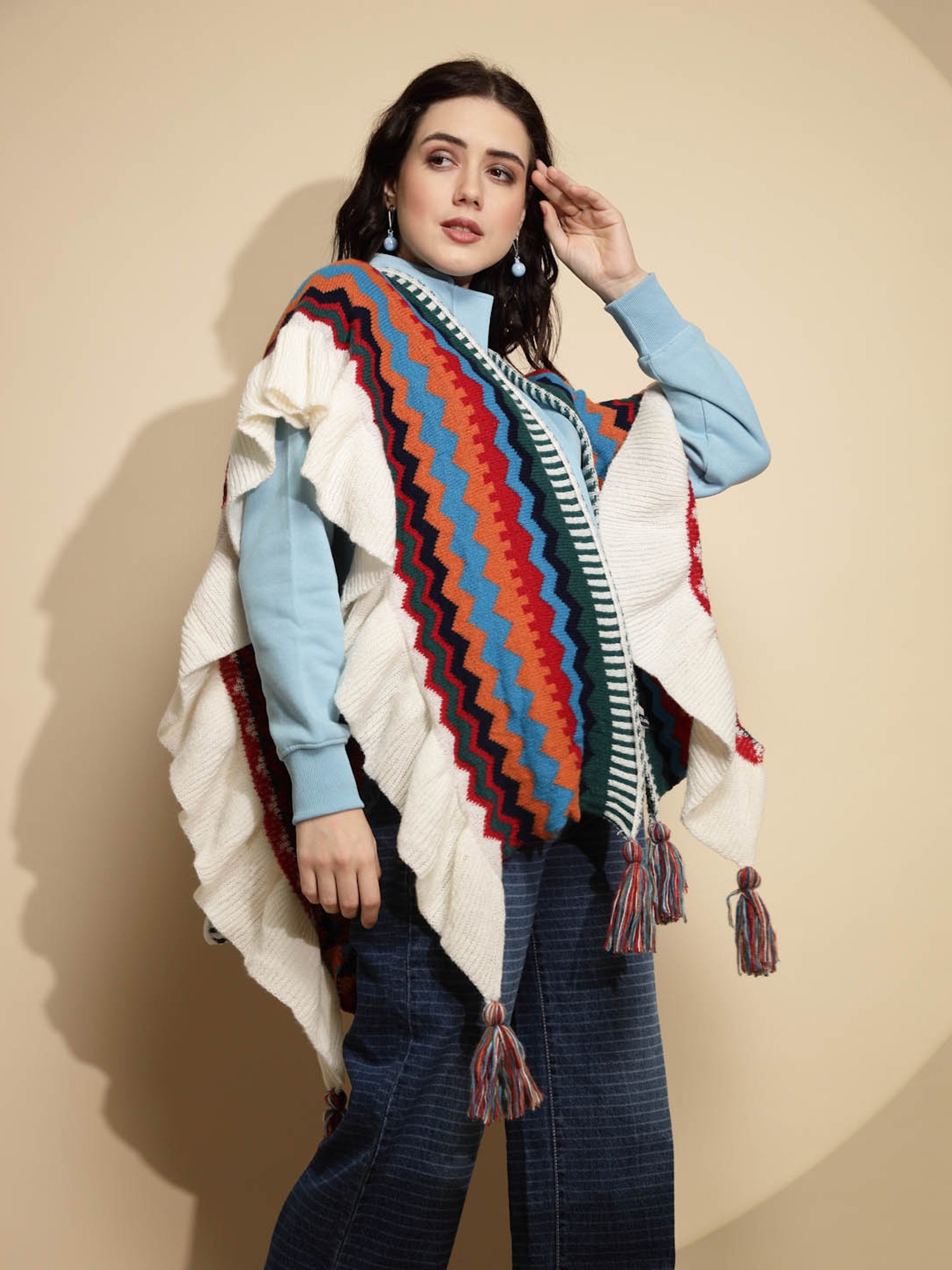 Akkriti by Pantaloons Off-White Self Pattern Shrug