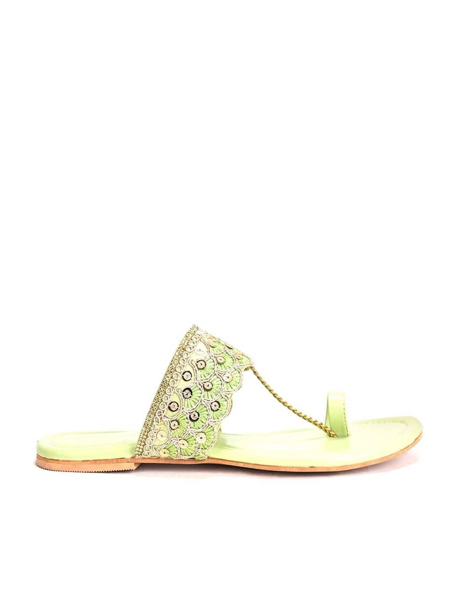 Scentra Women's Green Toe Ring Sandals