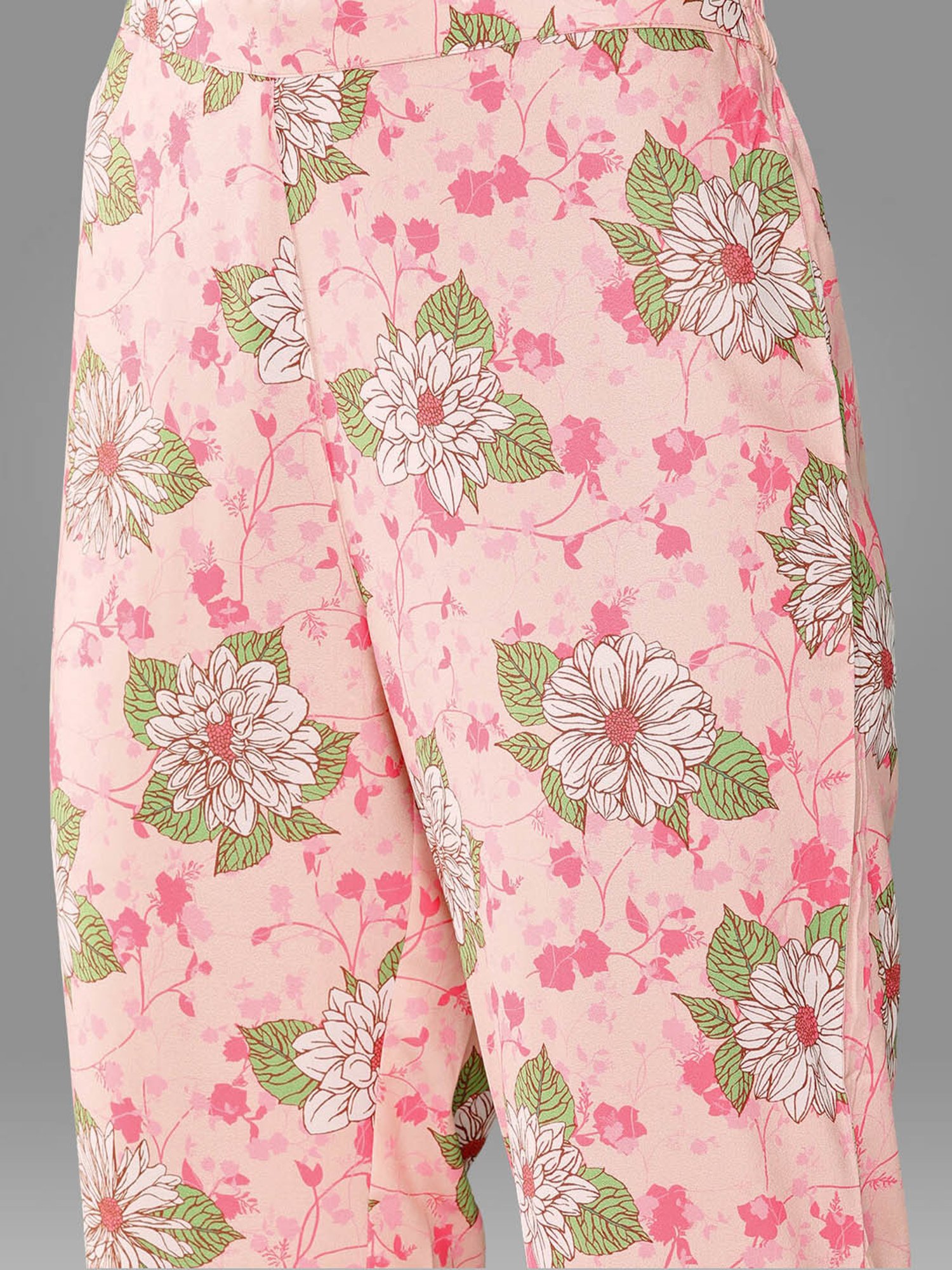 Janasya Peach Floral Print Kurta With Pant & Dupatta