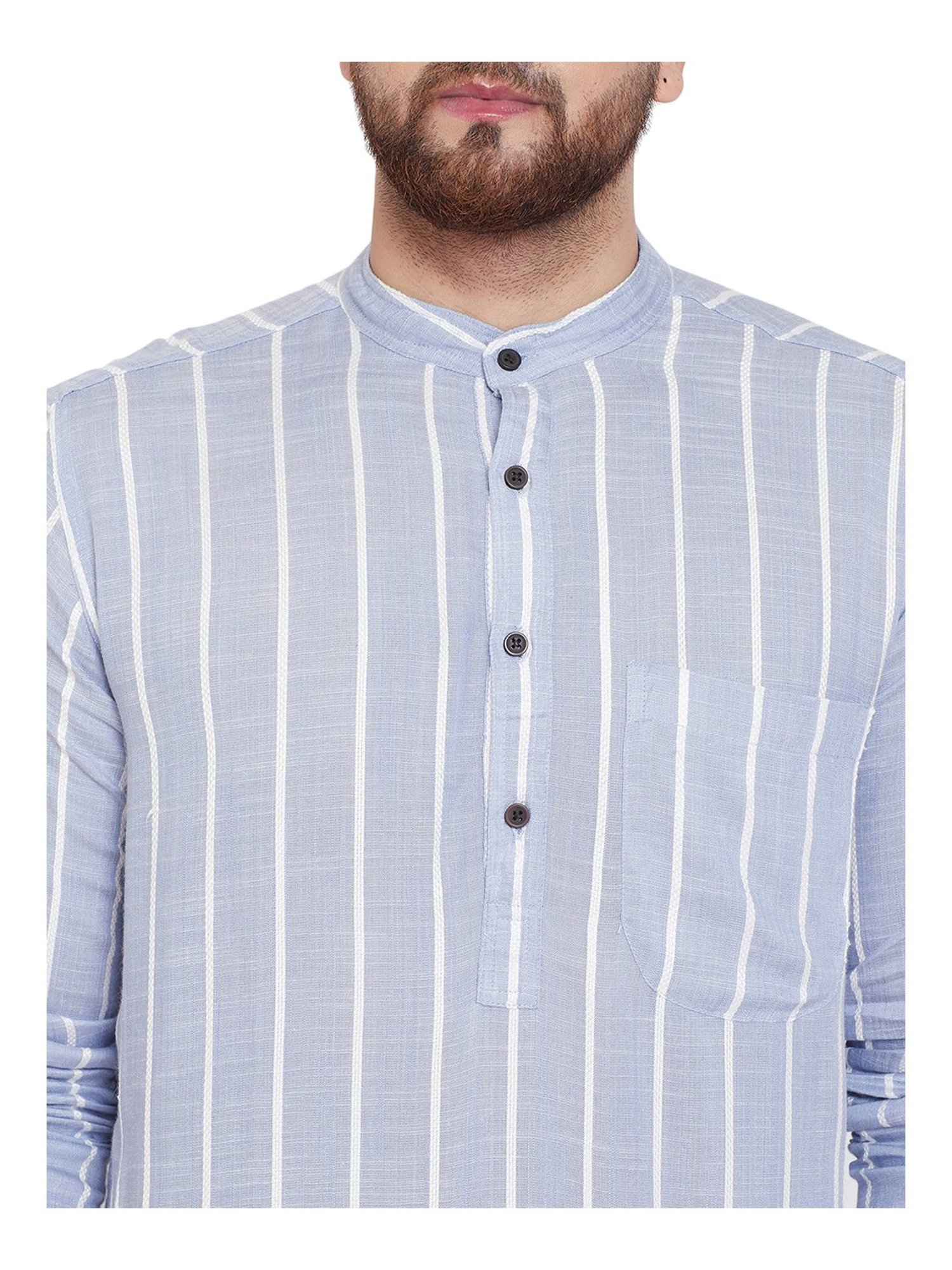 Even Blue Cotton Regular Fit Striped Kurta