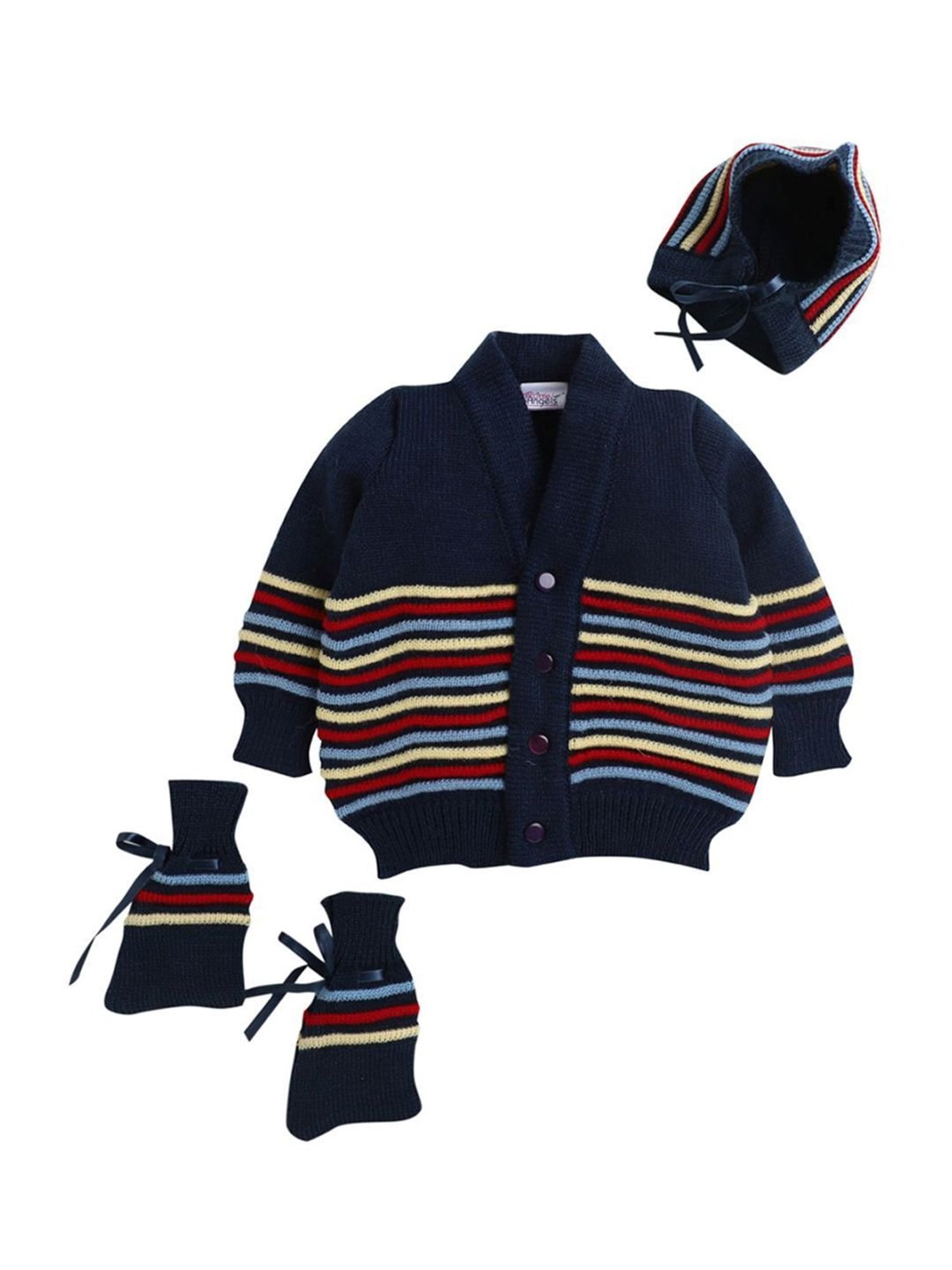 Little Angels Kids Navy & Red Striped Full Sleeves Sweater Set