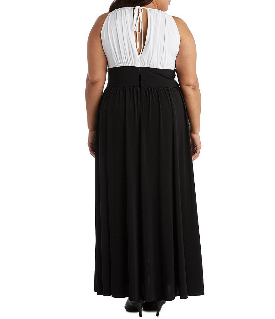 R & M Richards Plus Size Two Tone Halter Neck Sleeveless Dress