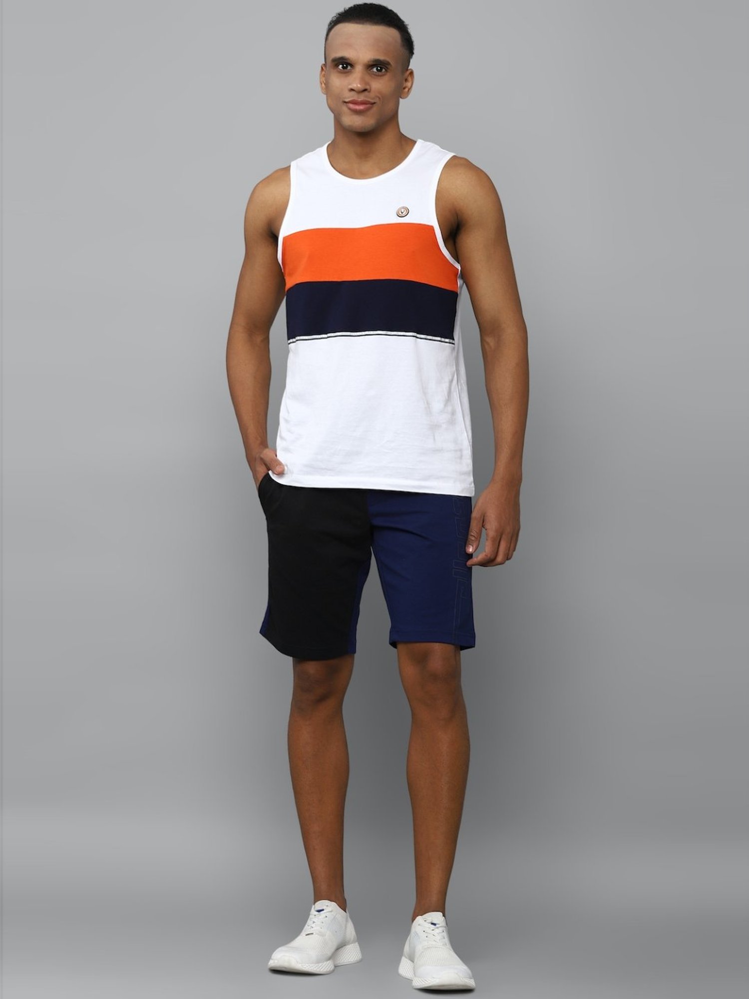 Tribe by Allen Solly Navy Slim Fit Colour Block Shorts