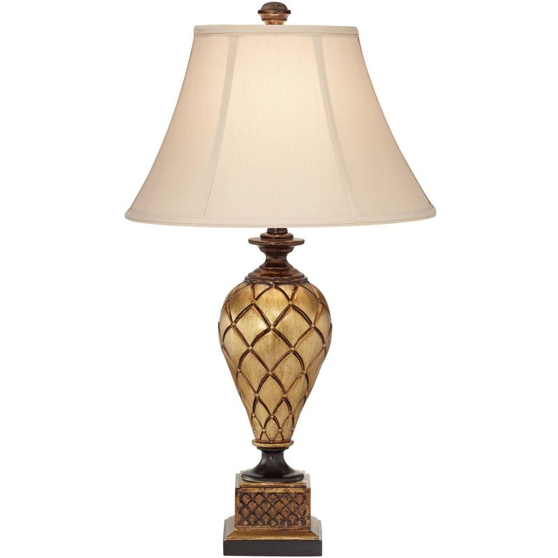 Barnes and Ivy Traditional Table Lamp Antique Gold Urn Flared Bell Shade for Living Room Family Bedroom Bedside Nightstand