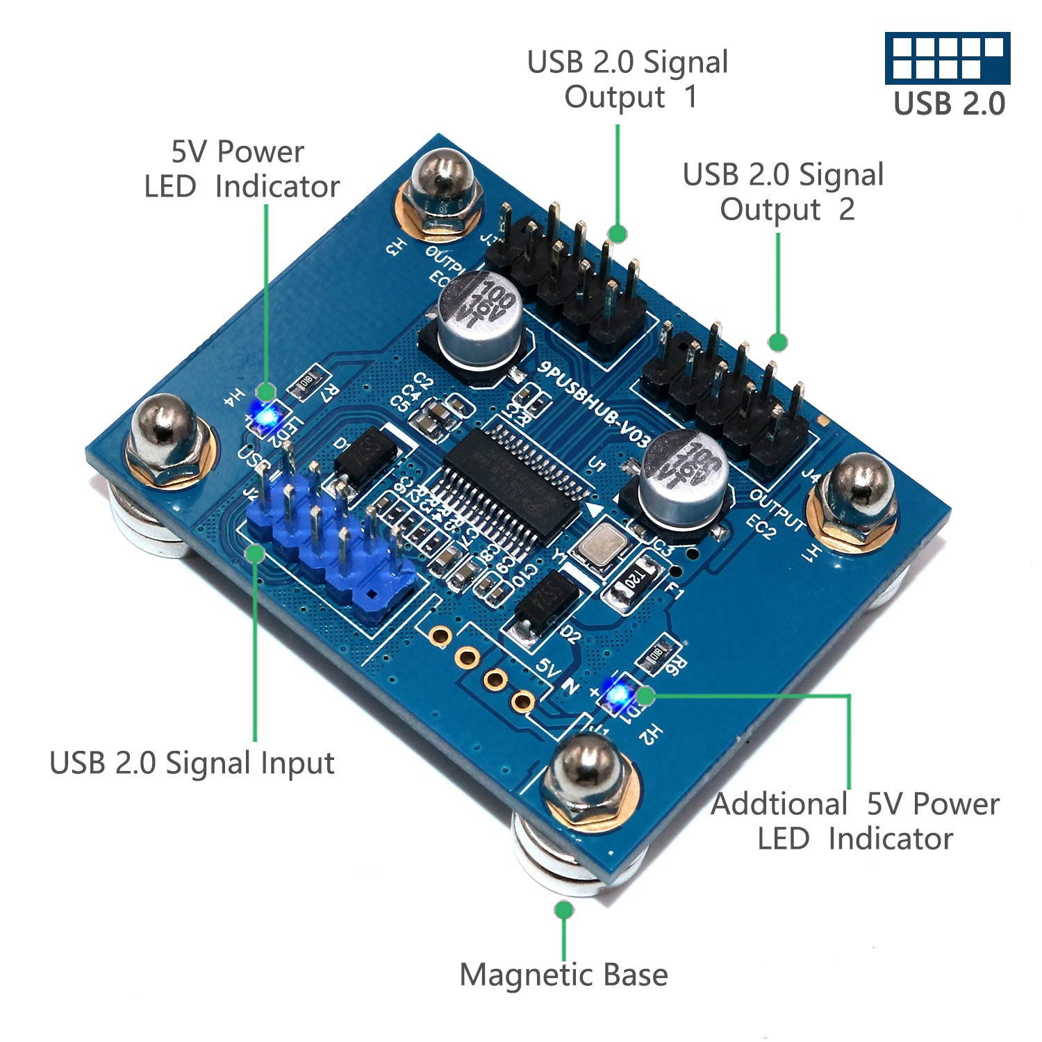 Amify Motherboard USB 2.0 9pin Header 1 to 2 Extension Hub Splitter Adapter Converter MB USB 2.0 Male to 2 Male 30CM/11.81" 9 pin Cable