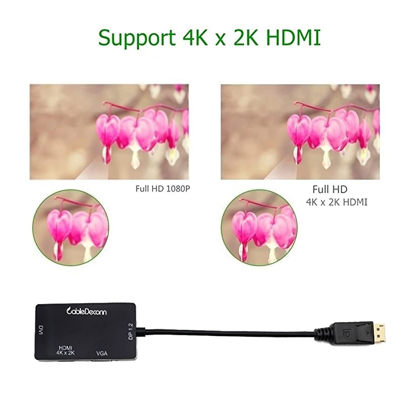 DisplayPort 1.2 to HDMI 4K DVI VGA 3 in 1 Multi-Function Cable Adapter Converter