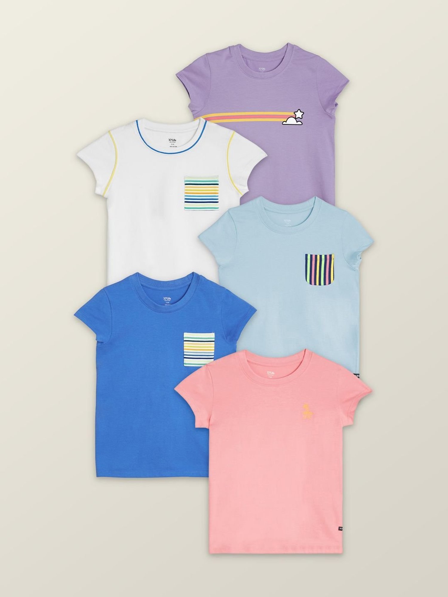 XY Life Kids Multicolor Cotton Printed T-Shirt (Pack of 5)