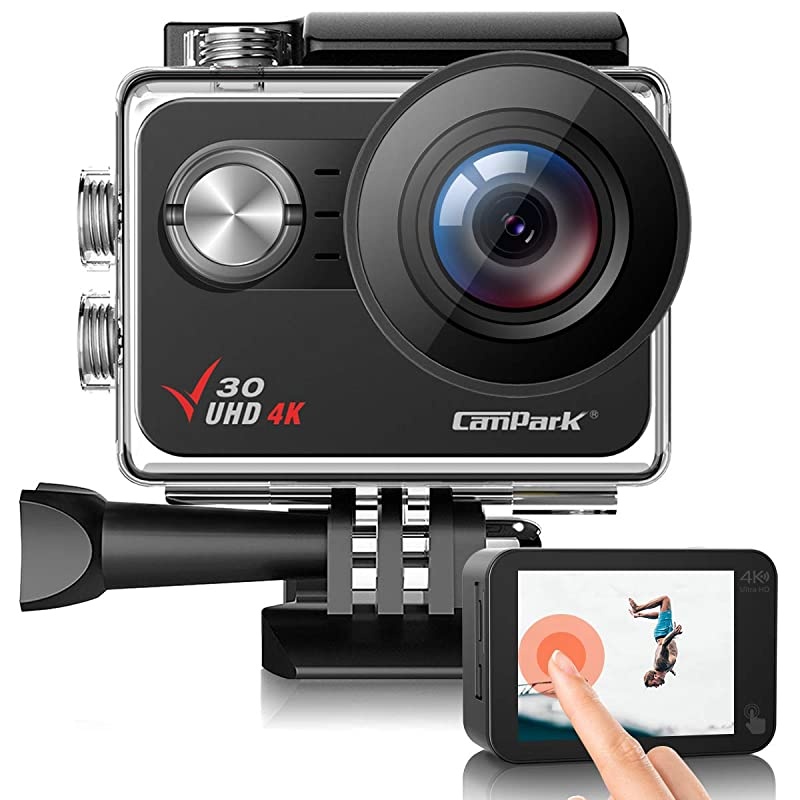 V30 Native 4K Action Camera 20MP EIS Touch Screen WiFi Waterproof PC Webcam with Optional View Angle, 2 1350mAh Batteries and Mounting Accessories Kit