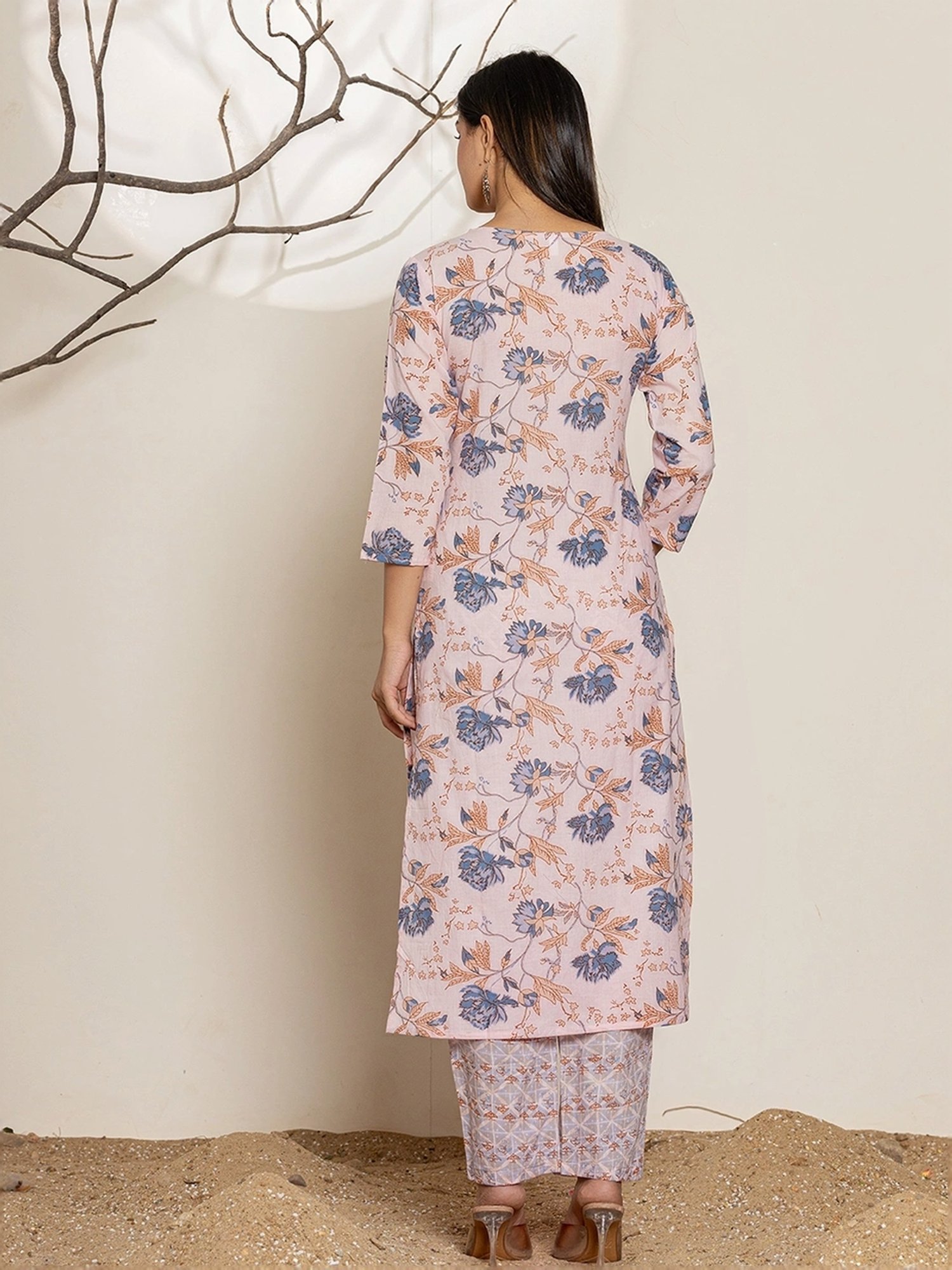 Yufta Pink Cotton Printed Kurta Pant Set With Dupatta