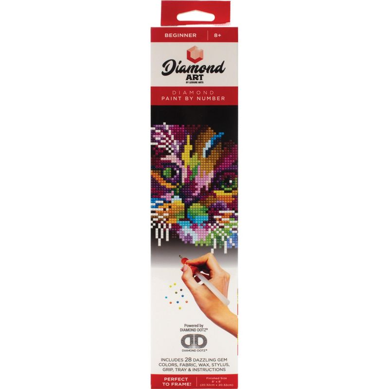 Leisure Arts Diamond Art Beginner Kit 8"X8"-Colorful Cat
