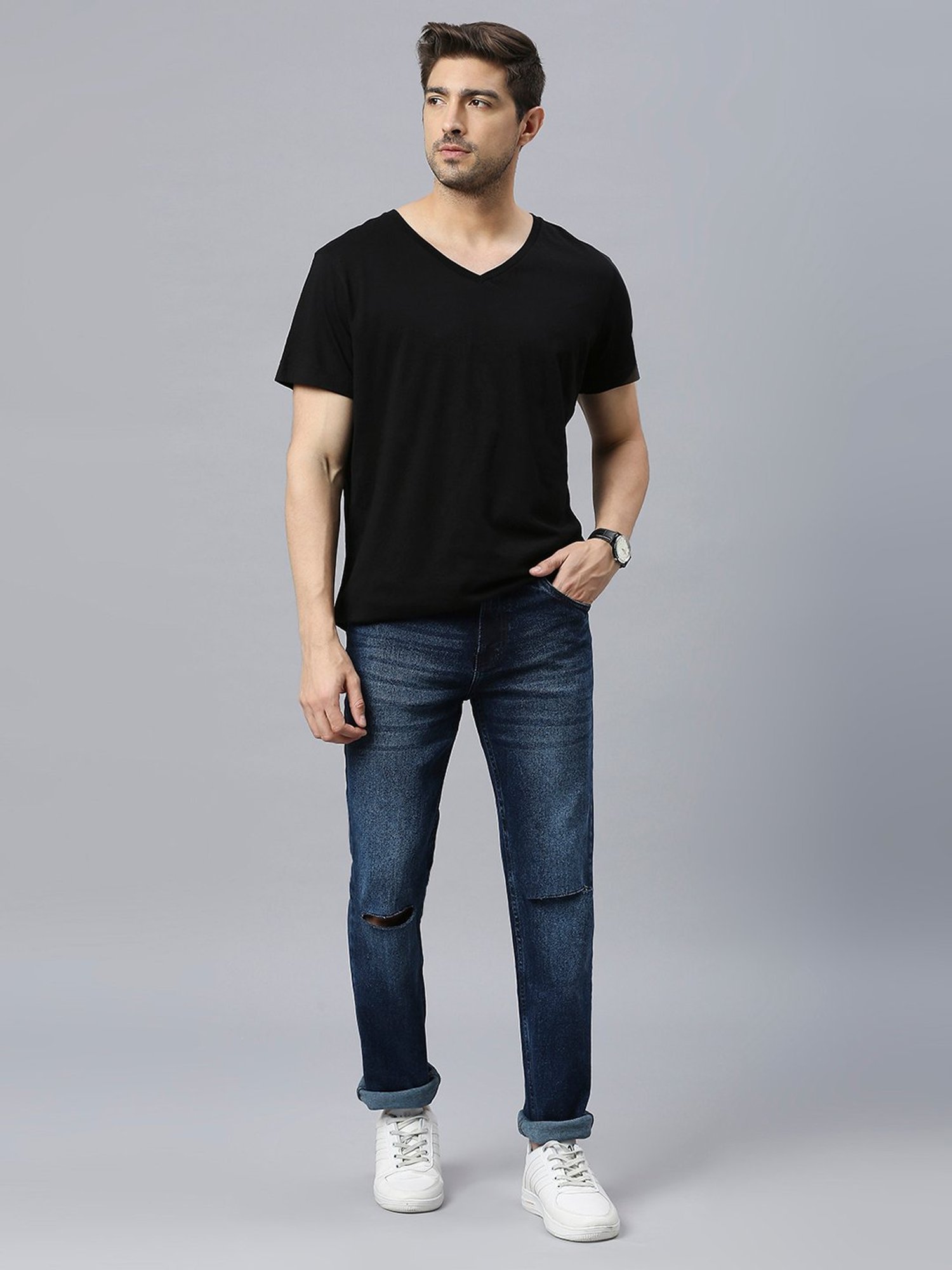 Thomas Scott Blue Regular Fit Lightly Washed Distressed Jeans