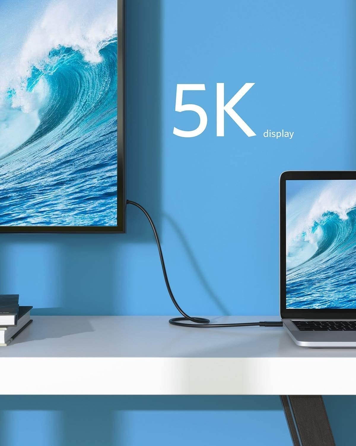 Thunderbolt 3 Cable 40Gbps 100W (20V 5A) Charging 2.6ft/1.6ft USB C Compatible Support 5K @60HZ Display Data Transfer Cable for Monitor External SSD eGpu USB-C Docking Station (2.6ft)