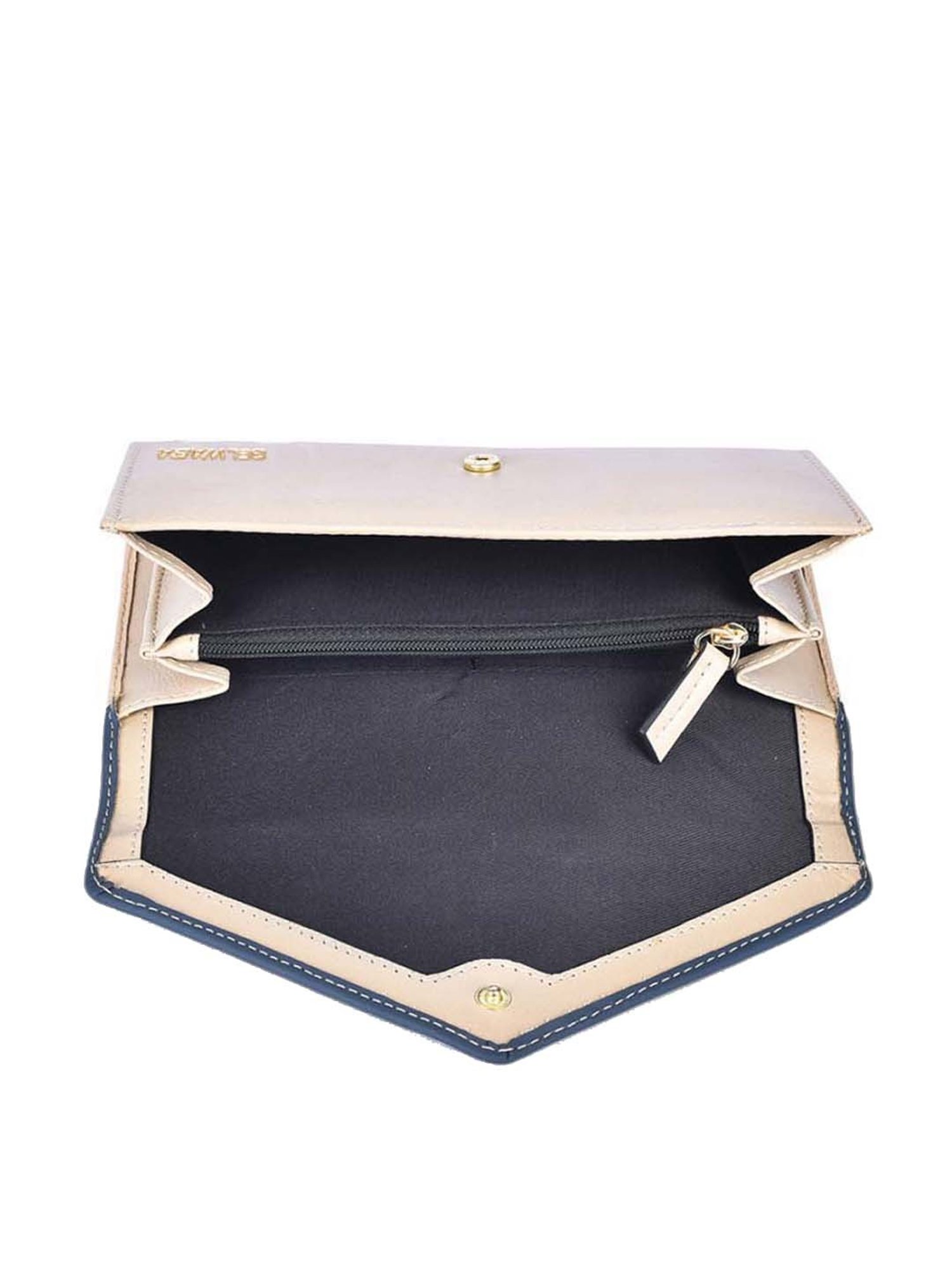 BELWABA Beige & Navy Color Block Wallet for Women