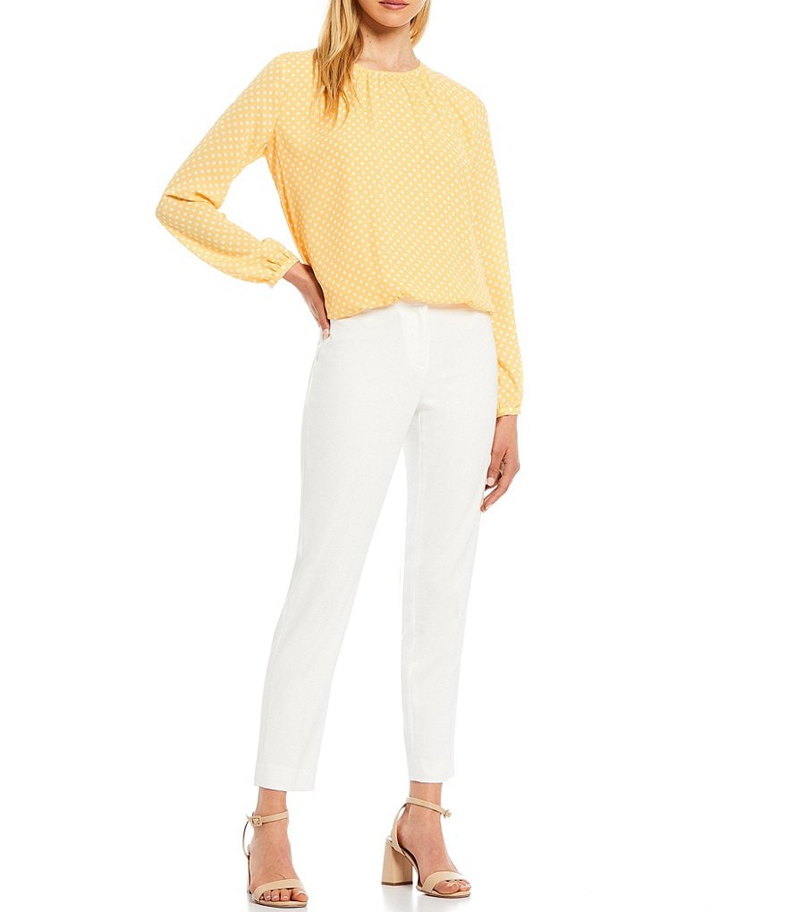 Tommy Hilfiger Dot Print Georgette Jewel Neck Long Sleeve Blouson Top