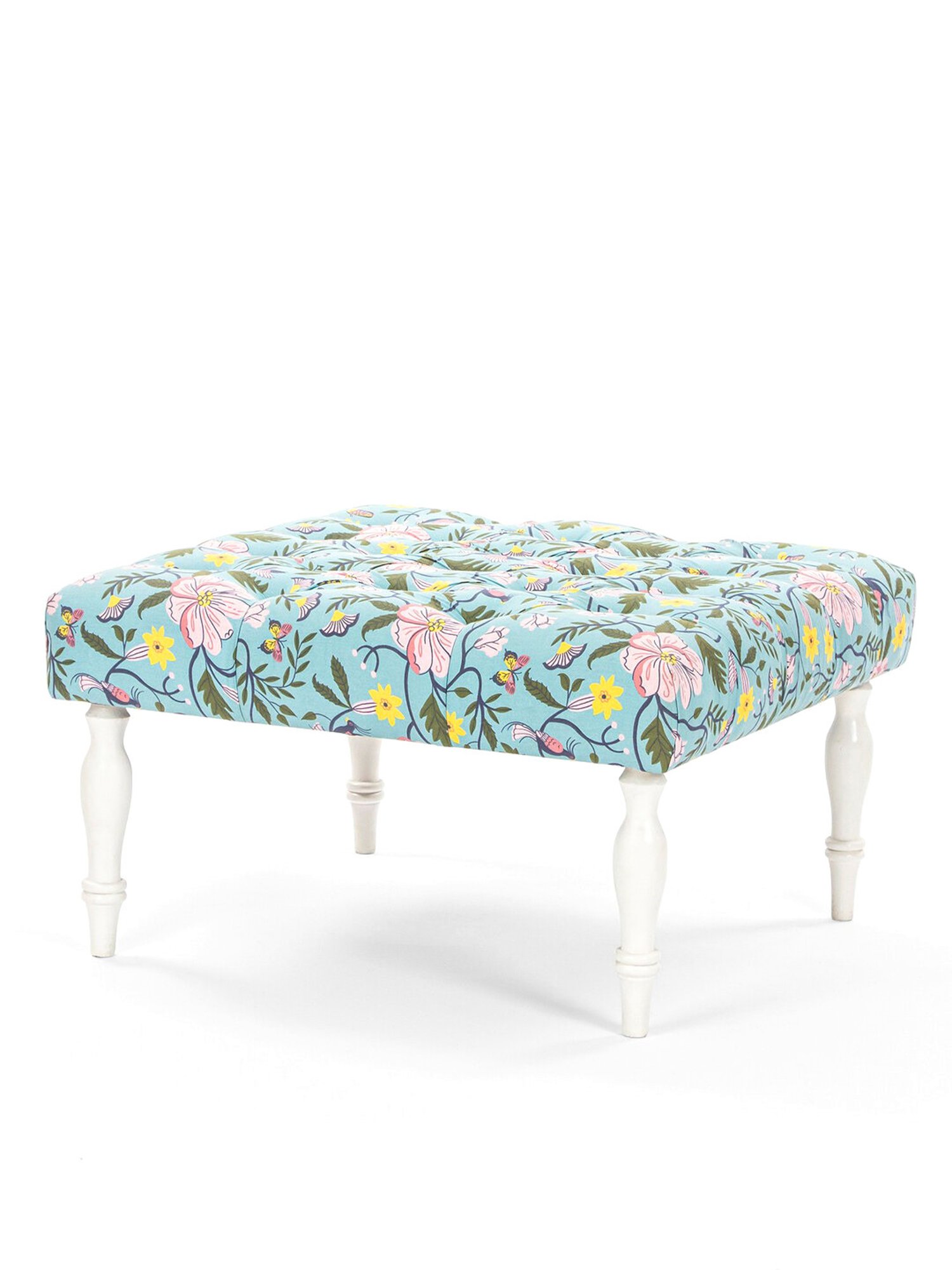 Chumbak The English Spring Bloom Floral Black Wood Ottoman