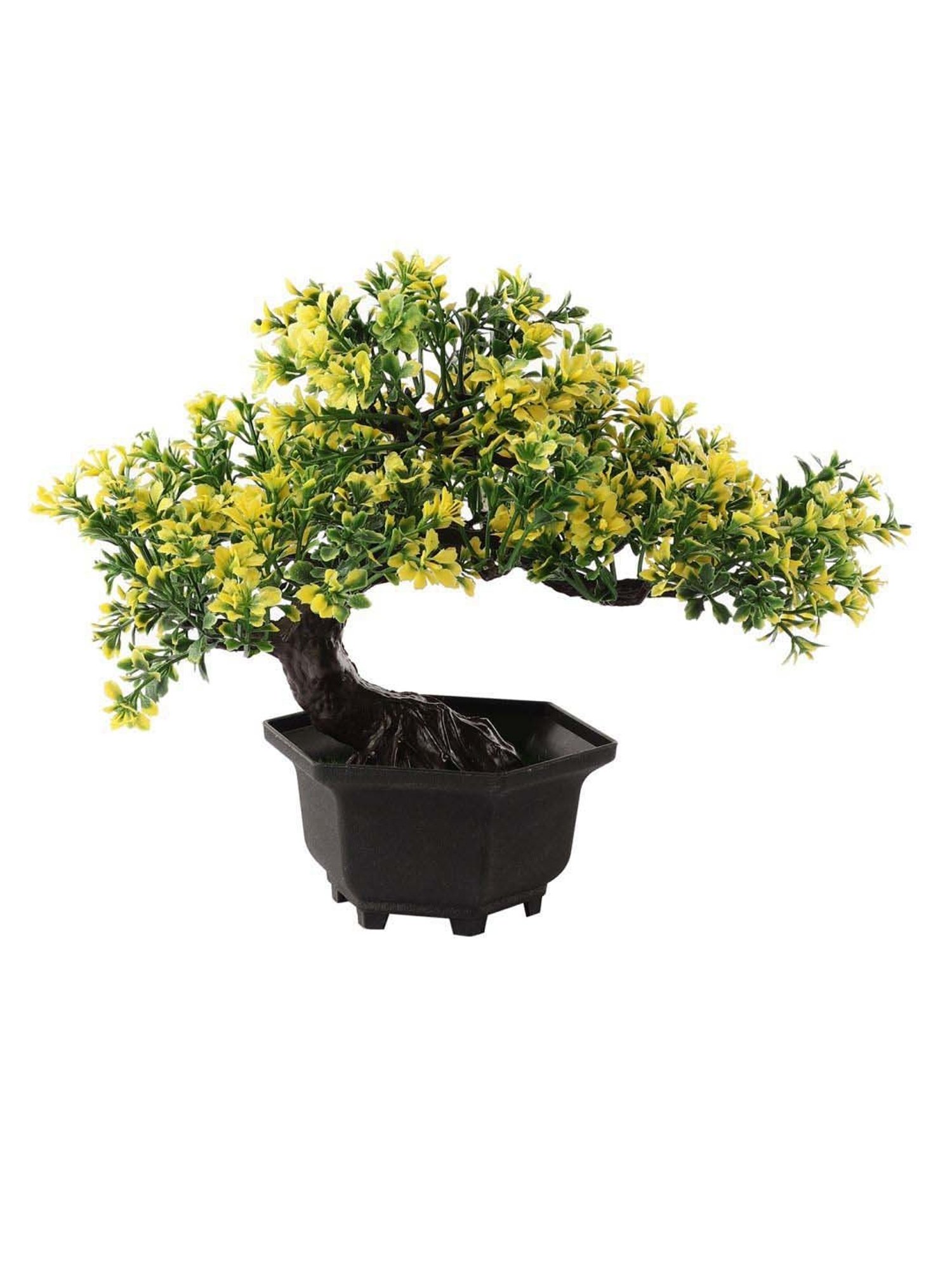 Foliyaj Multicolor Plastic Artificial Bent Bonsai Tree With Pot