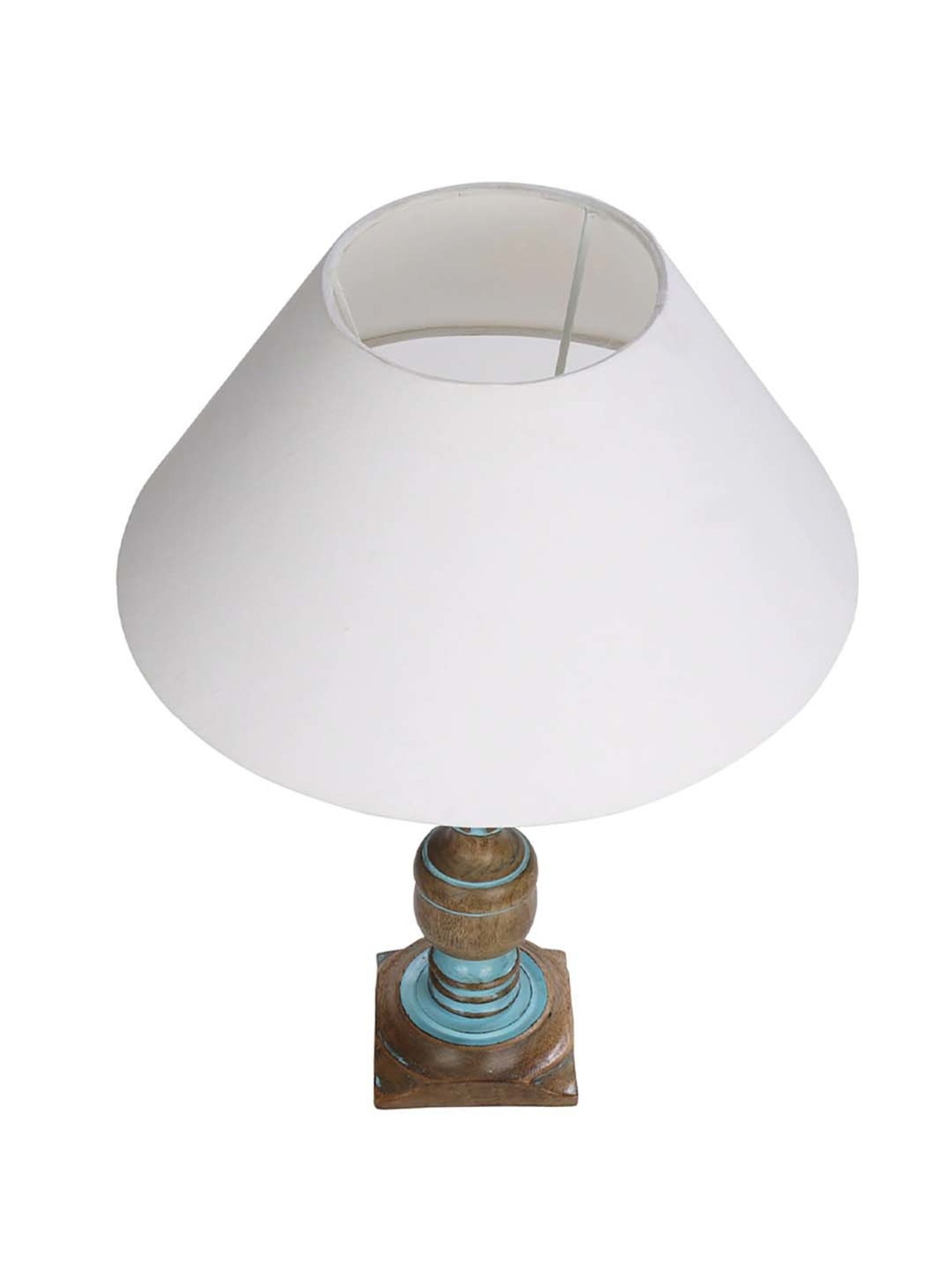 Homesake 'Rustic Distress' White & Brown Wood Trophy Carved Table Lamp with Shade - Set of 1