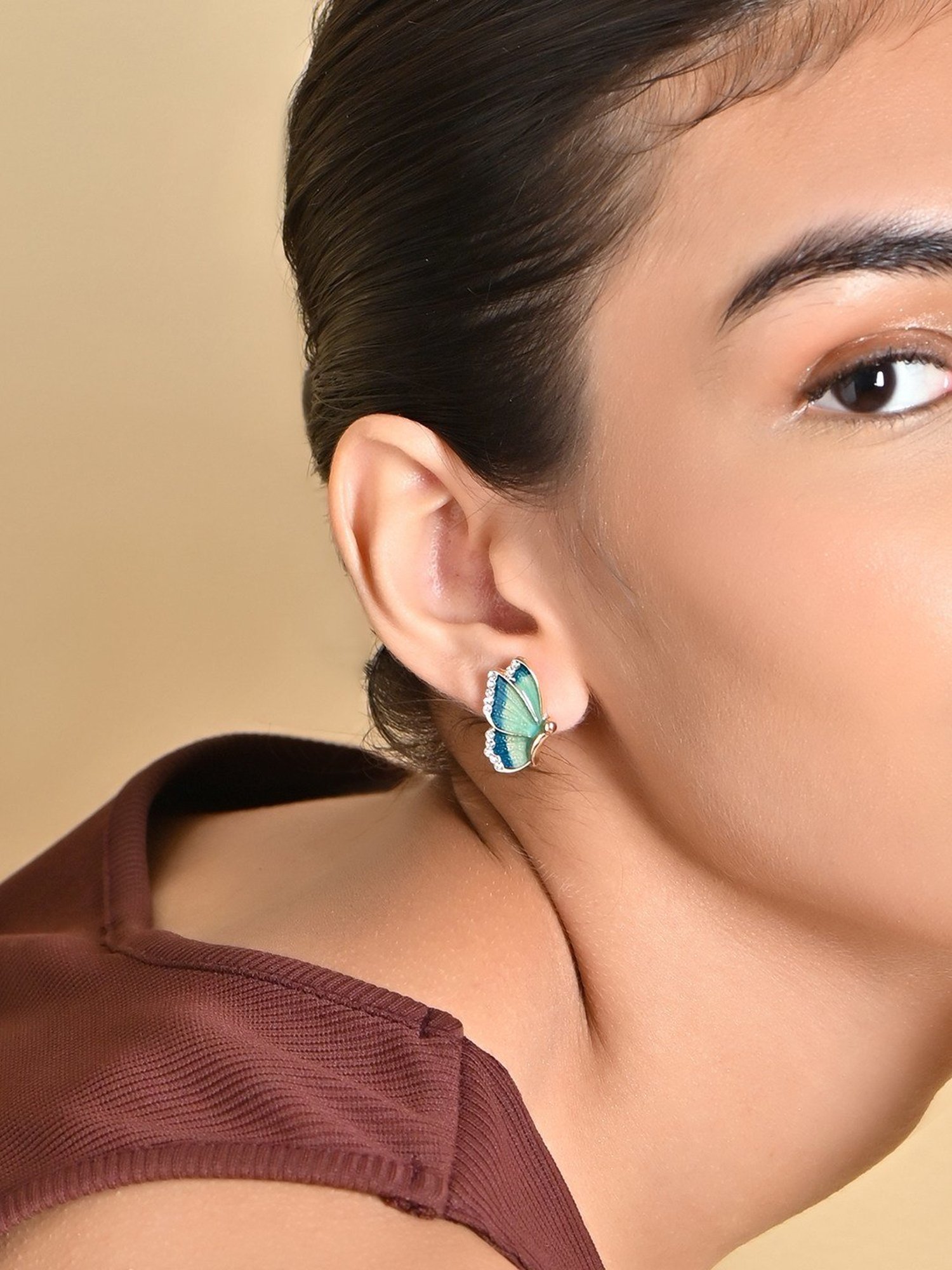 ToniQ Green Korean Butterfly Party Stud Earrings