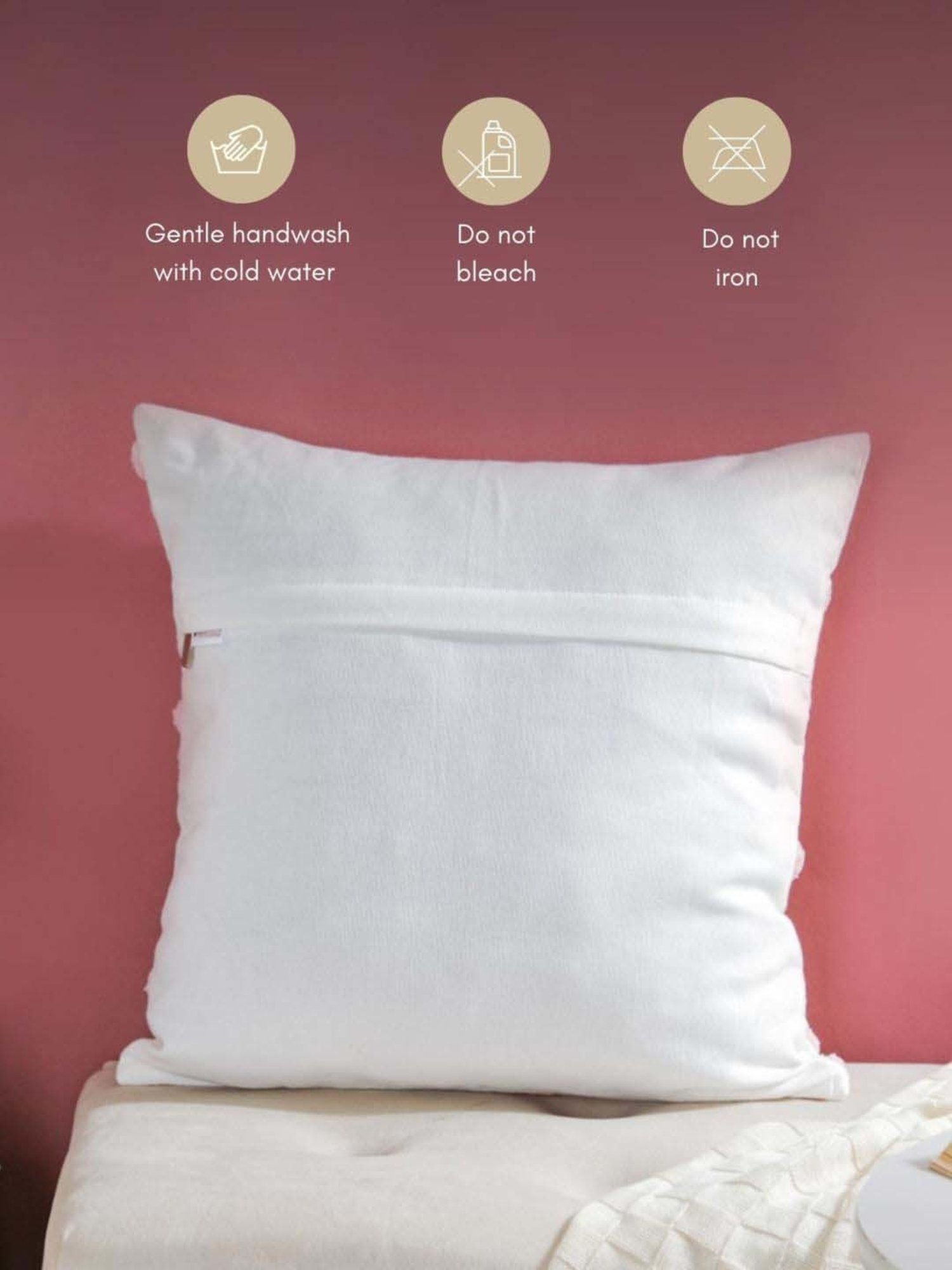 Nestasia Premium Quality Handcrafted & Artisanal Floral Motif Cotton Peach Cushion Cover(16" X 16")