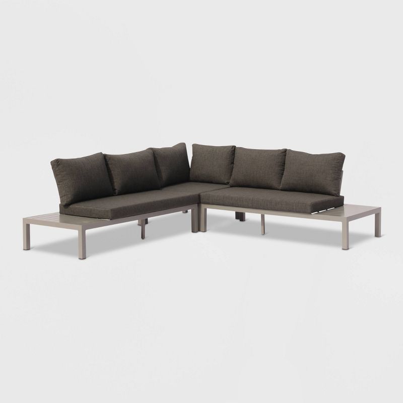 Osborne 4pc Aluminum Outdoor Sectional with Cushions - Silver/Gray - Courtyard Casual