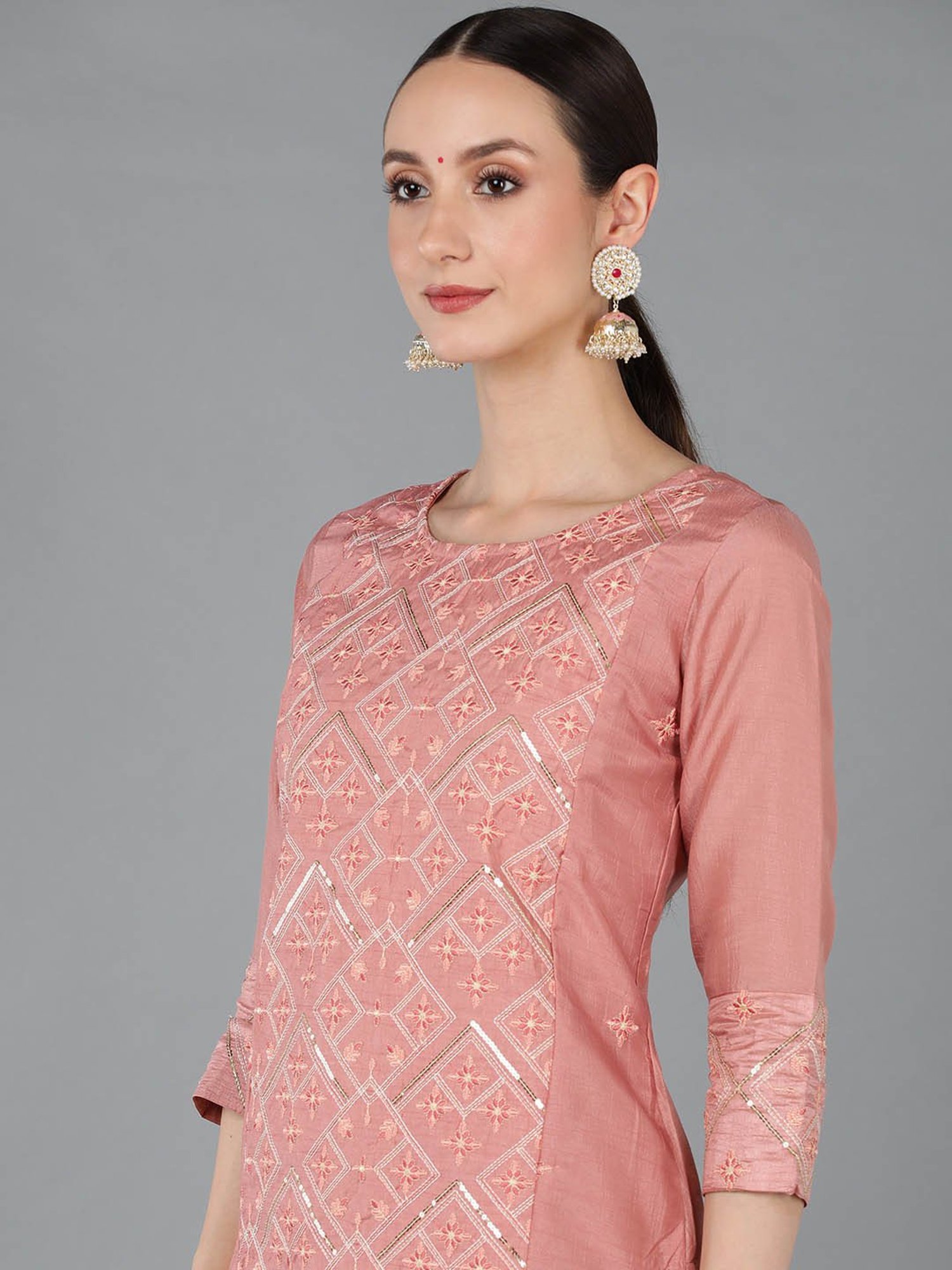 Vaamsi Pink Embroidered Kurta Pant Set With Dupatta