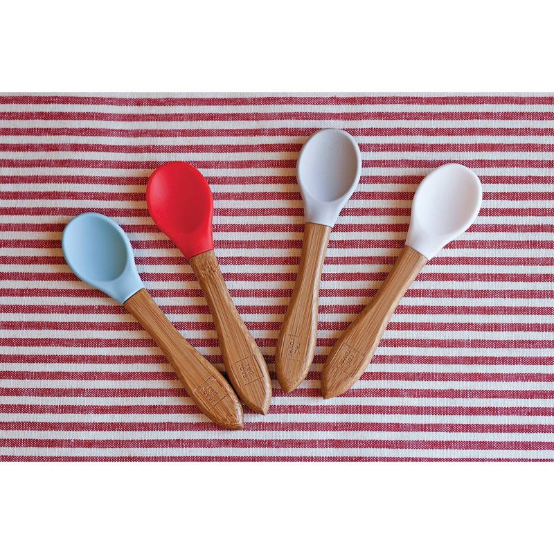 4pk Bamboo and Silicone Kid Spoons - Red Rover