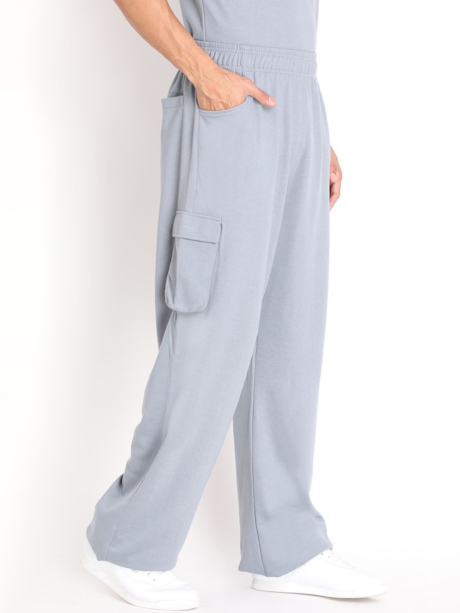 Chkokko Slate Grey Cotton Relaxed Fit Track Pants