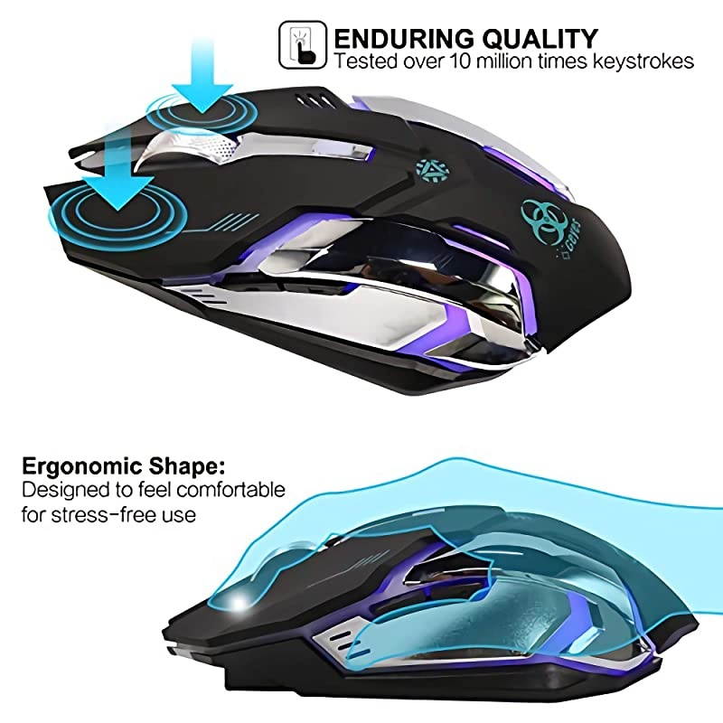 C9s (Updated Version) Wireless Gaming Mouse, Rechargeable Silent Click Mice with Nano Receiver, Changing Breathing Backlit, 3 Adjustable DPI Up to 2400 for Laptop, PC, MacBook (C9s Black)