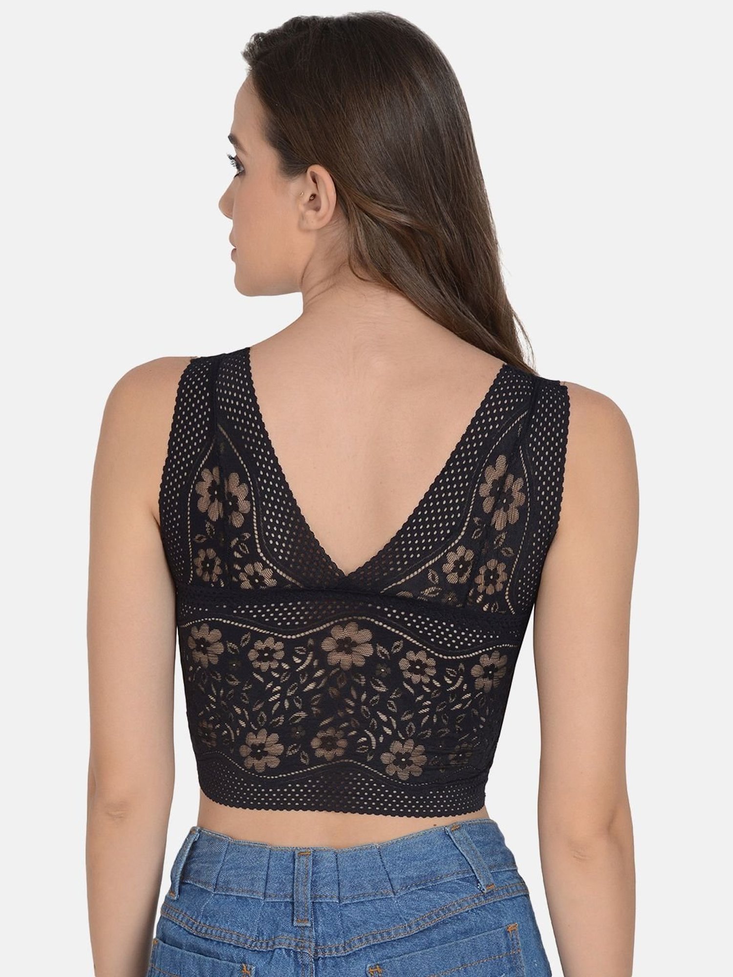 mod & shy Black Lace Work Removable Padded Bralette Bra