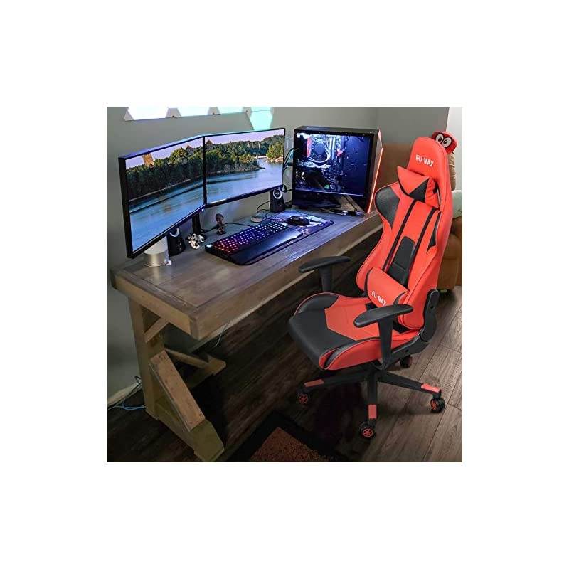 High-Back Gaming Office Chair Ergonomic Racing Style Adjustable Height Executive Computer Chair,PU Leather Swivel Desk Chair (Black/Red)