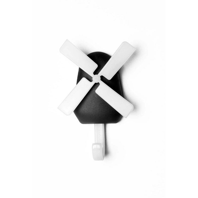 Design Ideas Windmill Wall Hook - Wall Mounted Organization - White & Black, 3" x 1" x 0.8"
